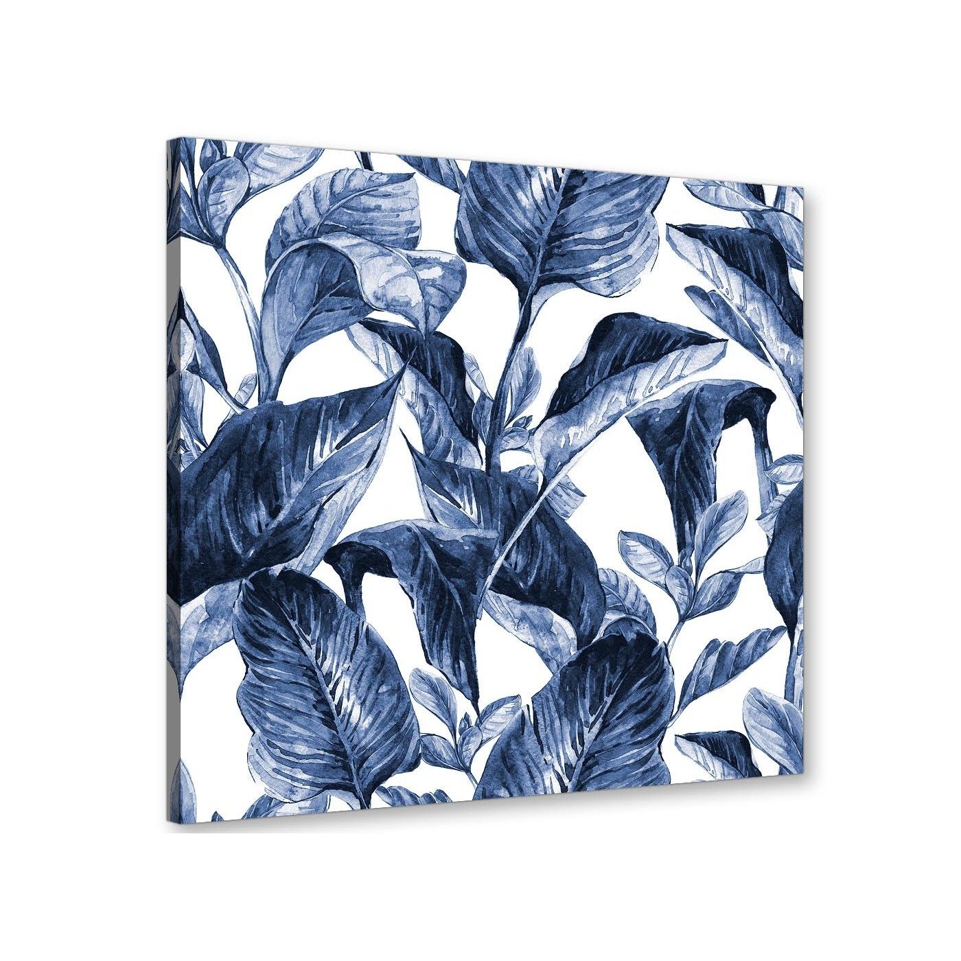 Indigo Navy Blue White Tropical Leaves Canvas Wall Art – Modern 64cm With Blue Wall Art (View 18 of 20)