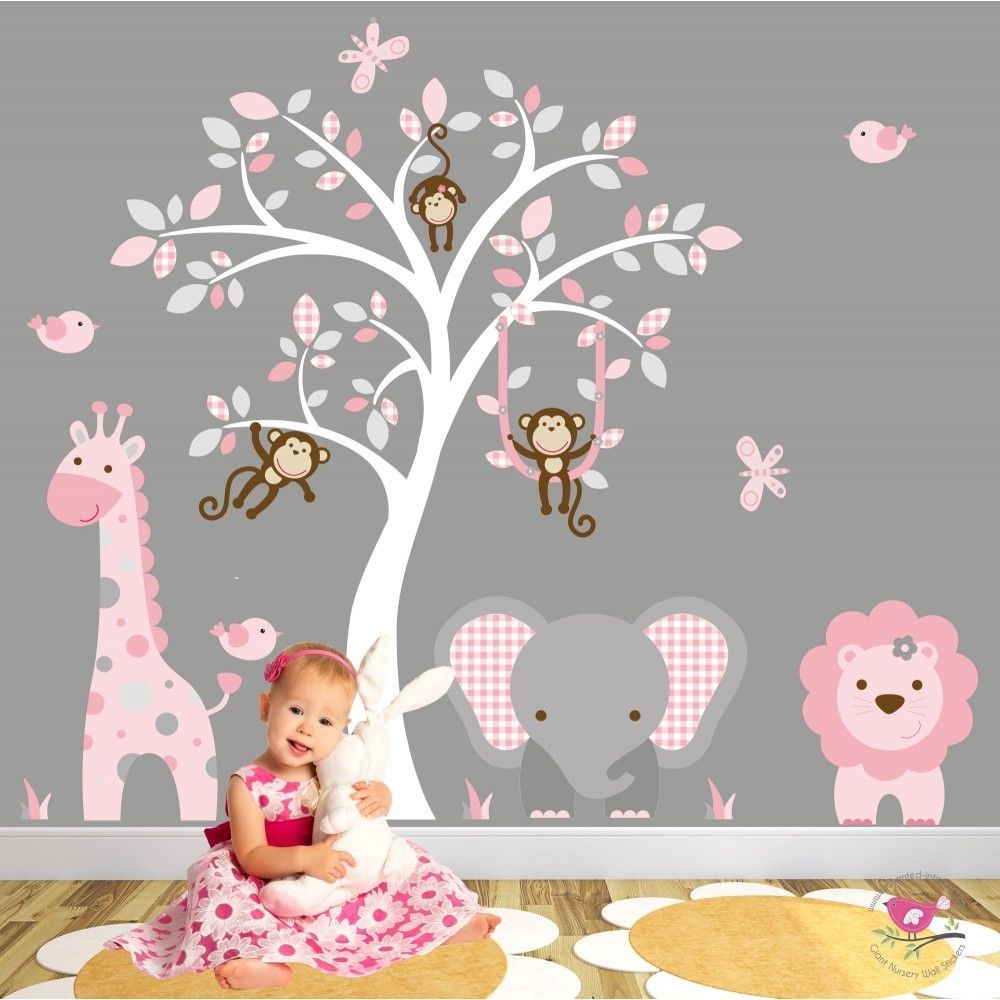 Jungle Animal Nursery Wall Art Stickers, Baby Room Wall Art – Swinki In Nursery Wall Art (View 15 of 20)