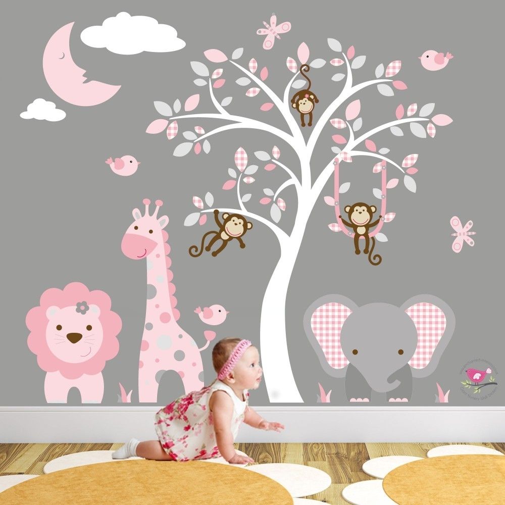 Jungle Animal Nursery Wall Art Stickers With Regard To Baby Room Wall Art (View 3 of 20)