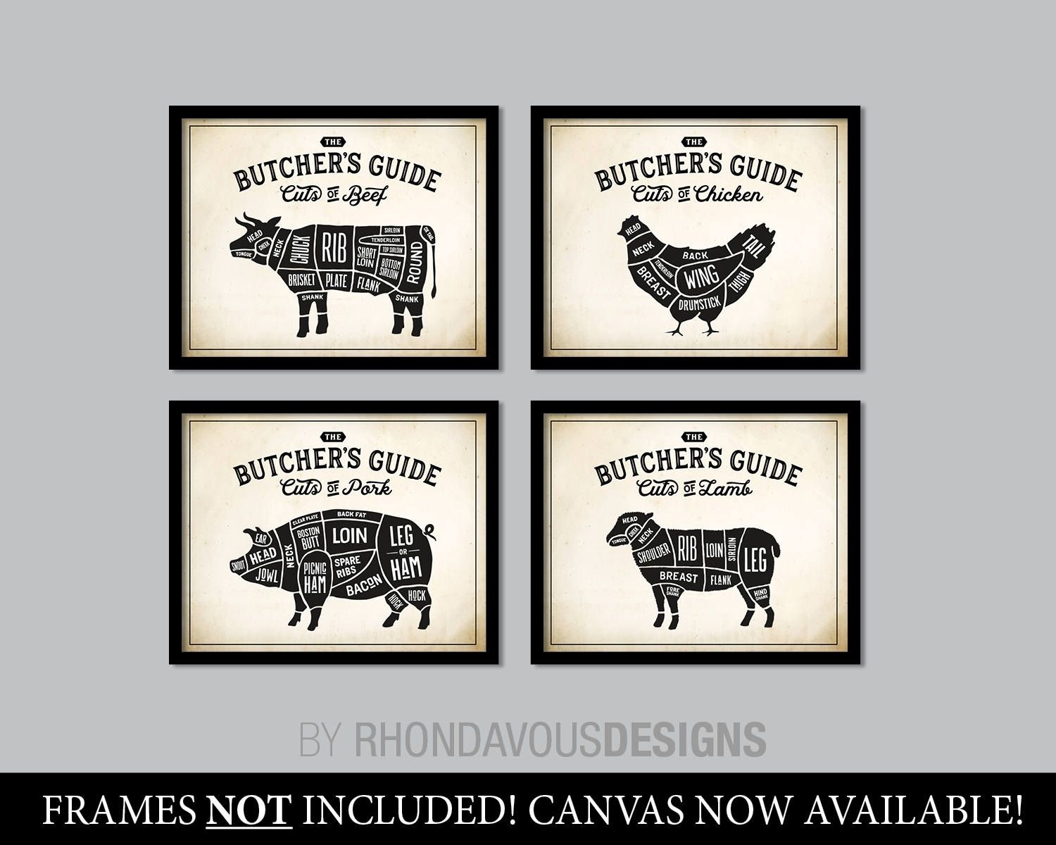 Kitchen Art. Butcher Chart. Butcher Diagram. Butcher Print. Kitchen With Regard To Wall Art For Kitchen (Photo 12 of 20)