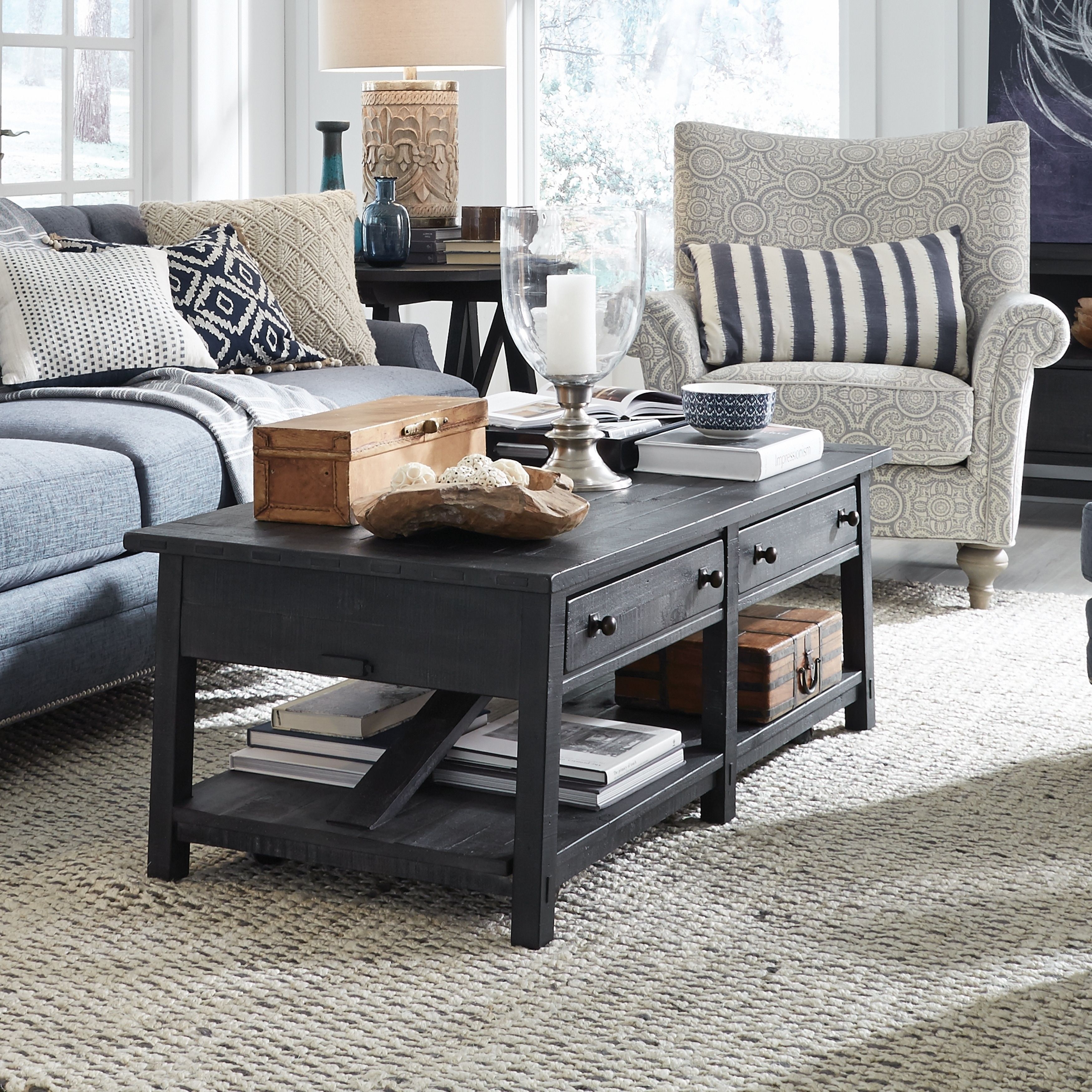 Lake Haven Rustic Washed Denim Coffee Table With Casters – Free Pertaining To Haven Coffee Tables (Photo 28 of 30)