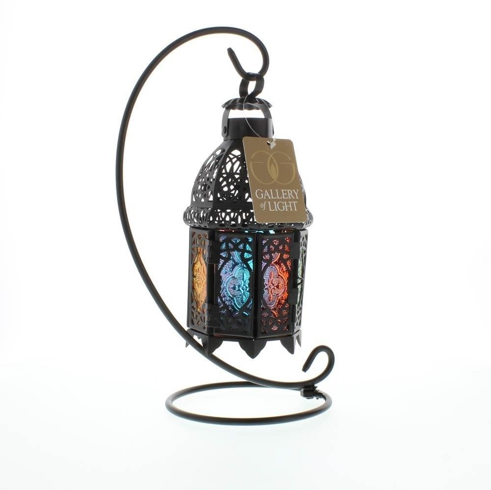 Lantern Stand, Moroccan Glass Iron Outdoor Candle Rainbow Lanterns For Outdoor Standing Lanterns (Photo 6 of 20)