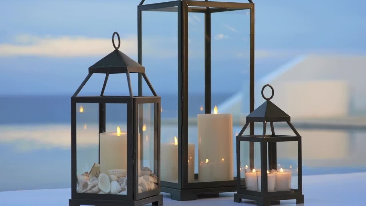 Large Black Lanterns Outdoor Decorative Lantern With White Candles Throughout Large Outdoor Rustic Lanterns (View 14 of 20)