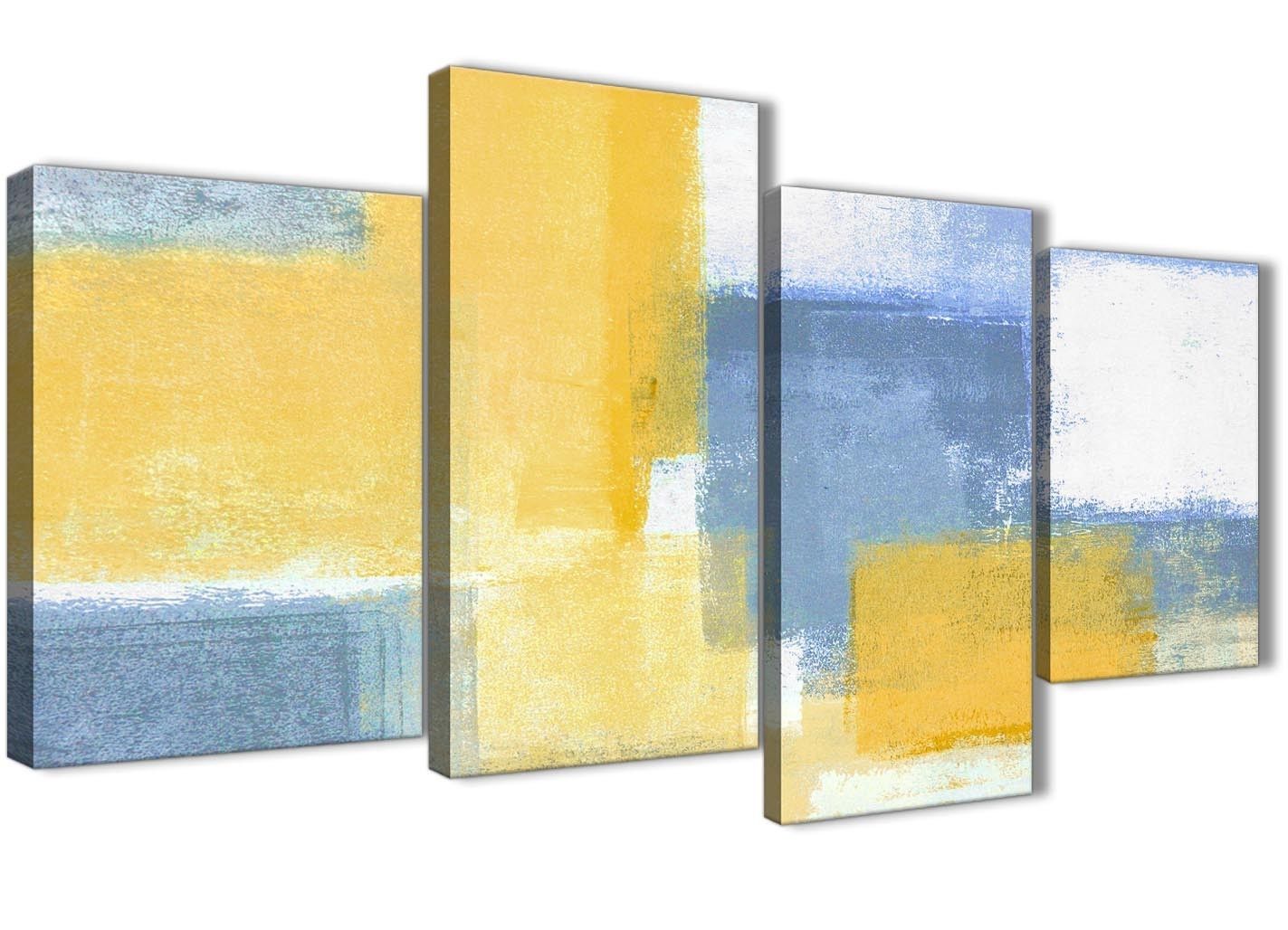Large Mustard Yellow Blue Abstract Living Room Canvas Pictures Decor Throughout Yellow Wall Art (View 14 of 20)