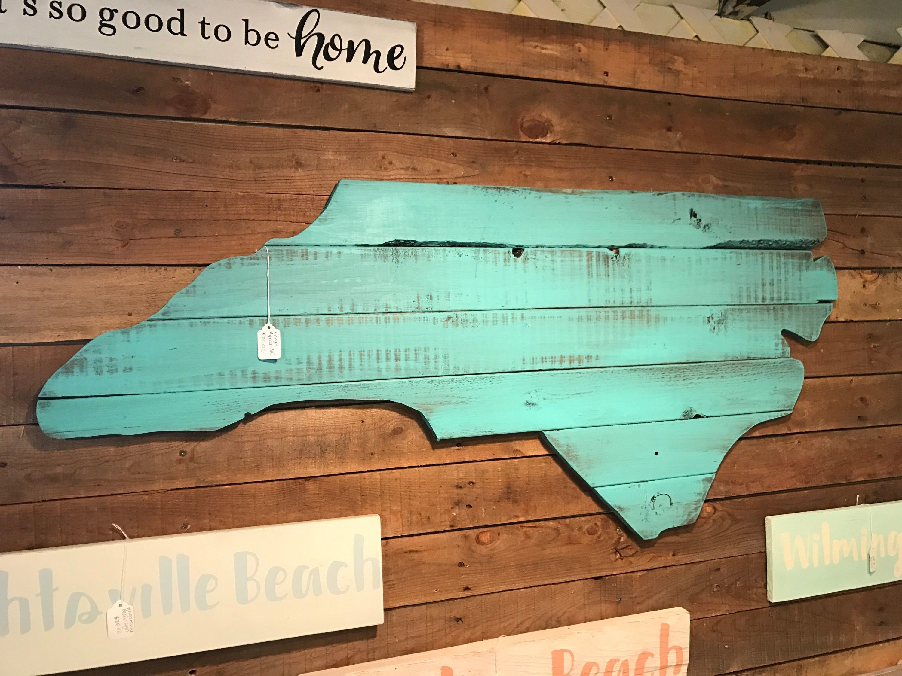 Large North Carolina Cutout Sign With Aqua Beachy Distressed Look Nc Inside North Carolina Wall Art (Photo 6 of 20)