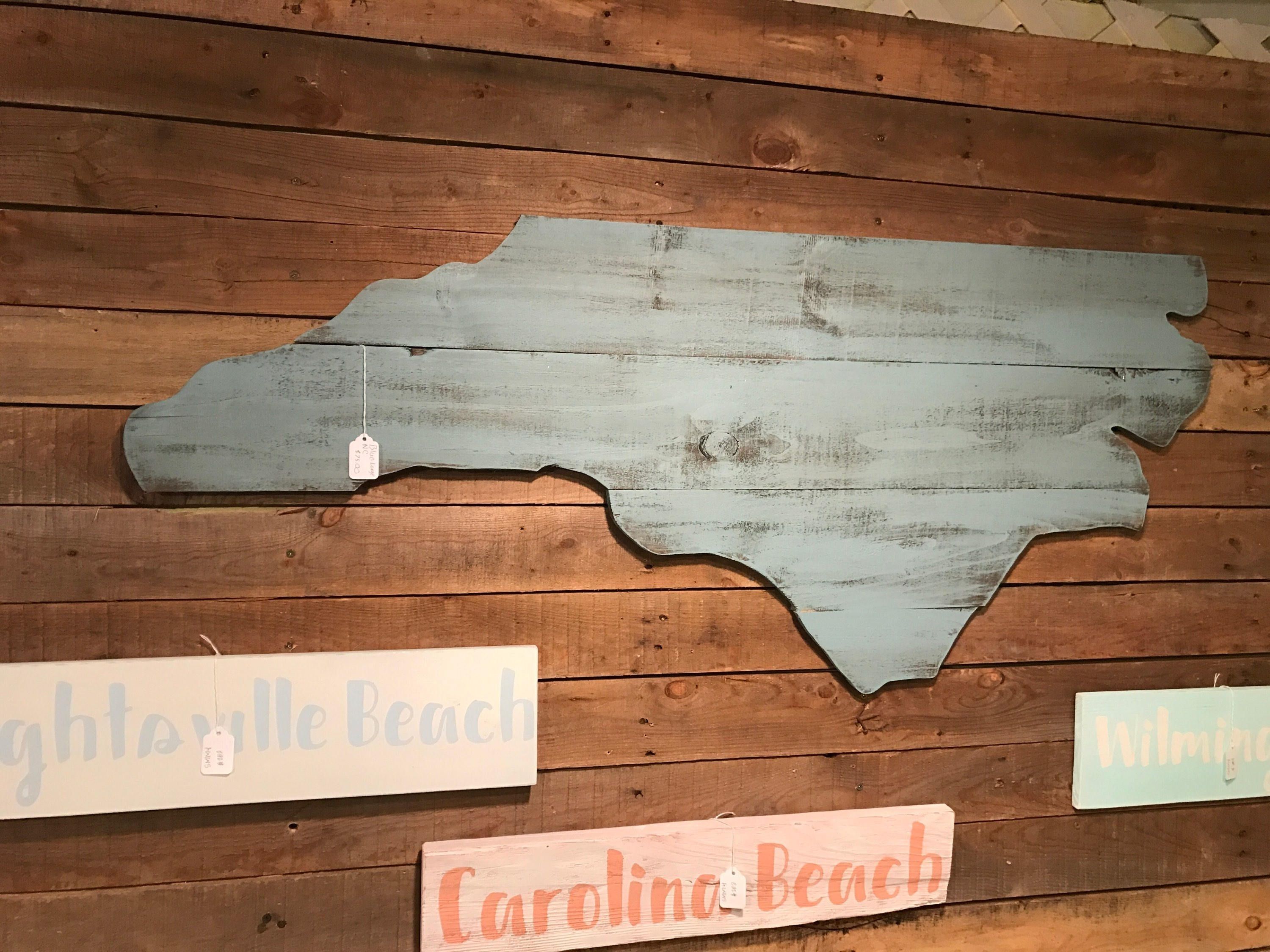 Large North Carolina Cutout Sign With Blue Beachy Distressed Look Nc Intended For North Carolina Wall Art (View 5 of 20)