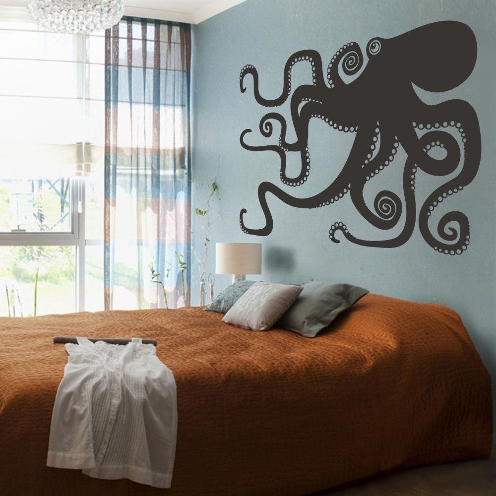 Large Octopus Decal Ocean Wall Decor Sea Octopus Wall Art Bathroom For Octopus Wall Art (Photo 16 of 20)