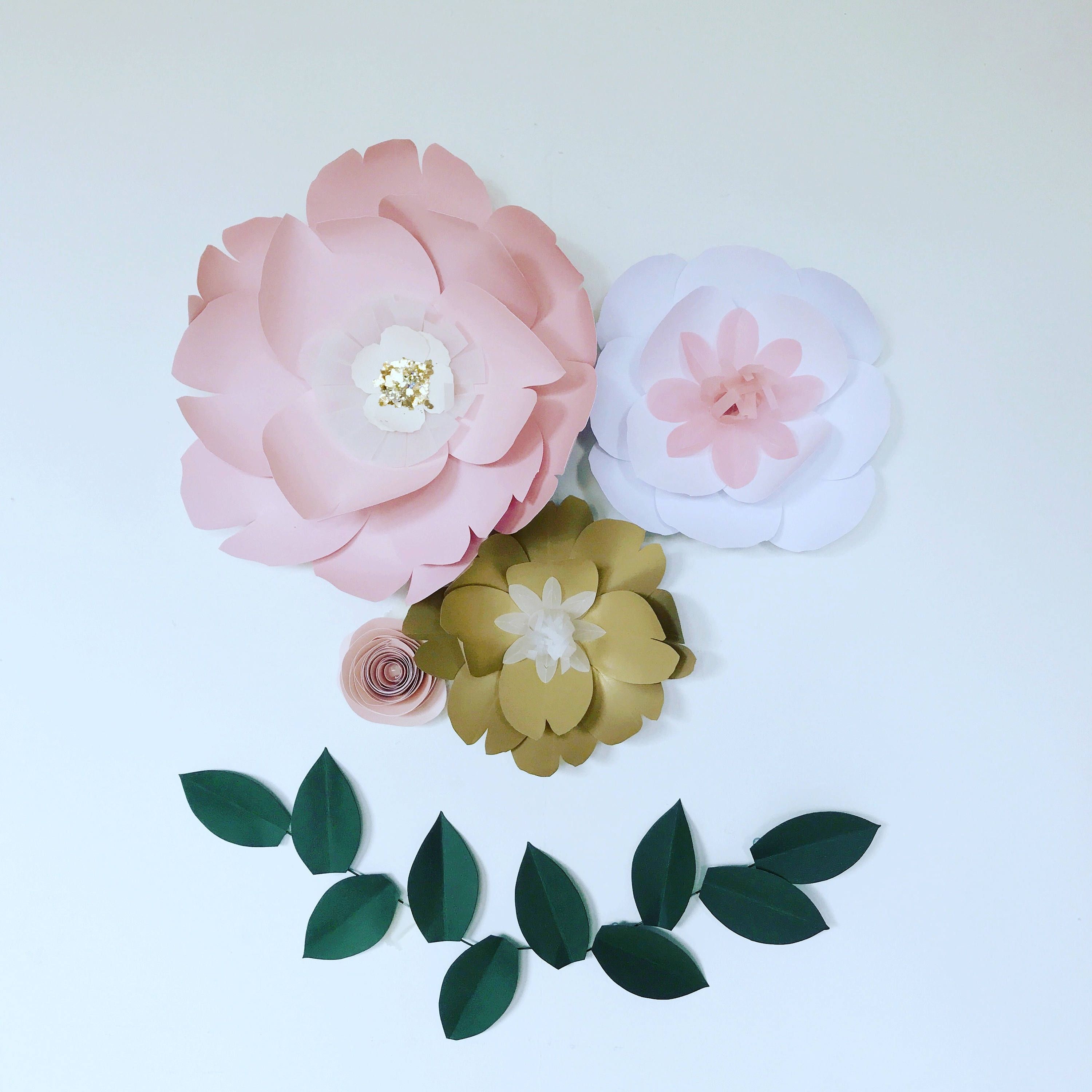 Large Paper Flowers Wall Decor, Floral Wall Art, Giant Pink / Gold Inside Flower Wall Art (Photo 11 of 20)