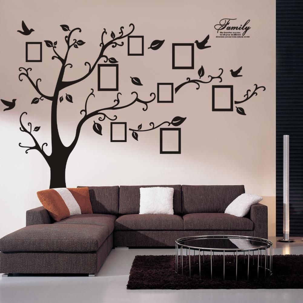 Large Size Black Family Photo Frames Tree Wall Stickers Home With Regard To Wall Sticker Art (View 6 of 20)