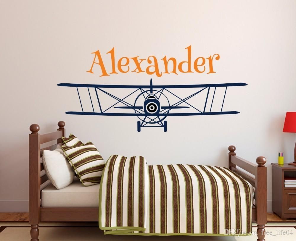 Large Size Personalized Airplane Name Wall Decal Custom Boy's Name With Regard To Name Wall Art (View 8 of 20)