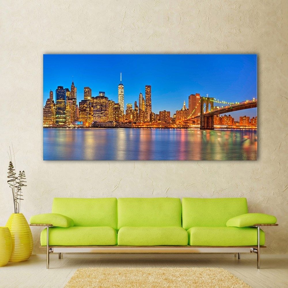 Large Size Photo Picture Nyc Skyline Landscape Canvas Print Poster With Regard To Nyc Wall Art (View 11 of 20)