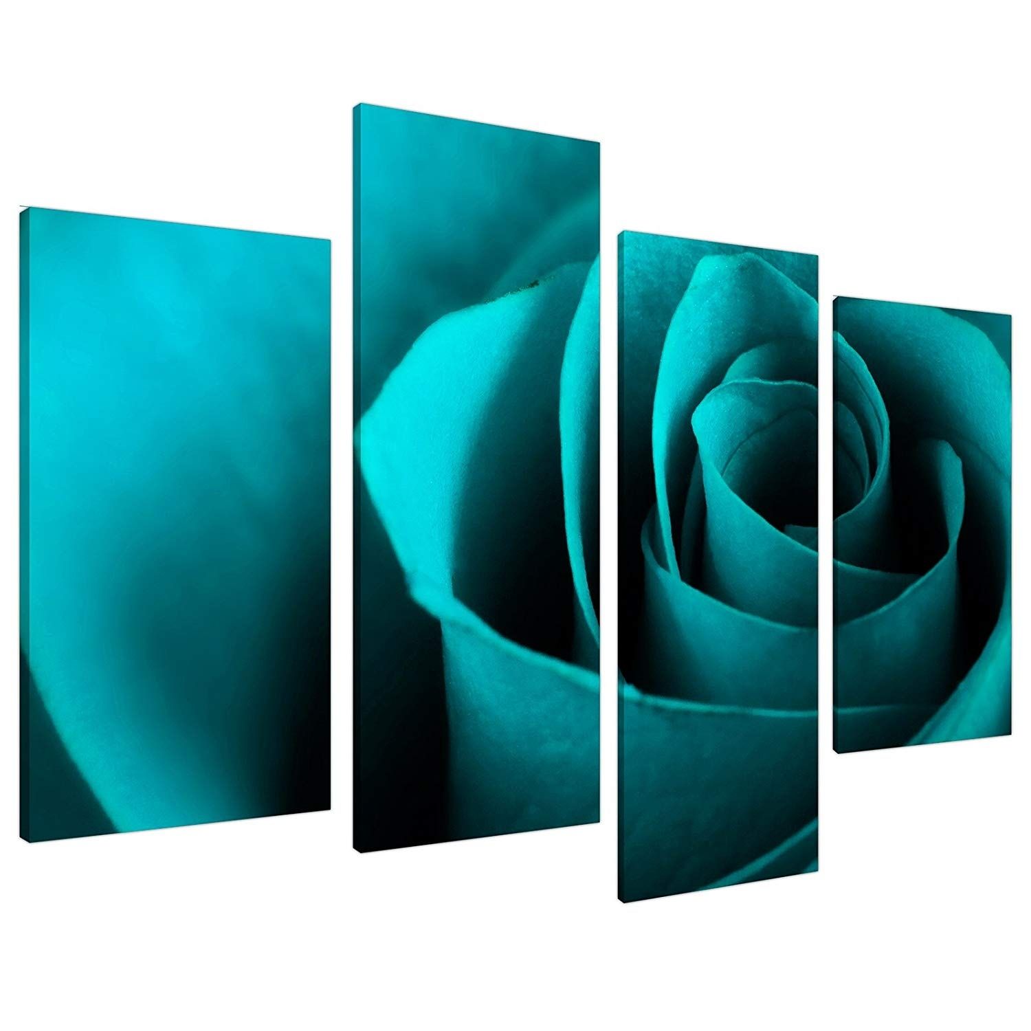 Large Teal Turquoise Floral Canvas Wall Art Pictures Xl Prints 4109 Regarding Turquoise Wall Art (View 6 of 20)