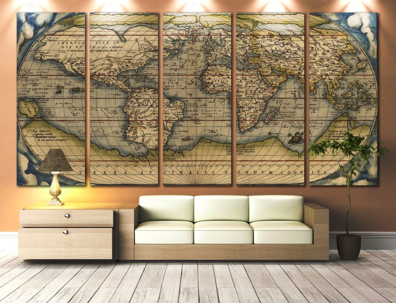 Large Wall Art World Map Canvas Print / Vintage World Map, Giant In Giant Wall Art (View 14 of 20)