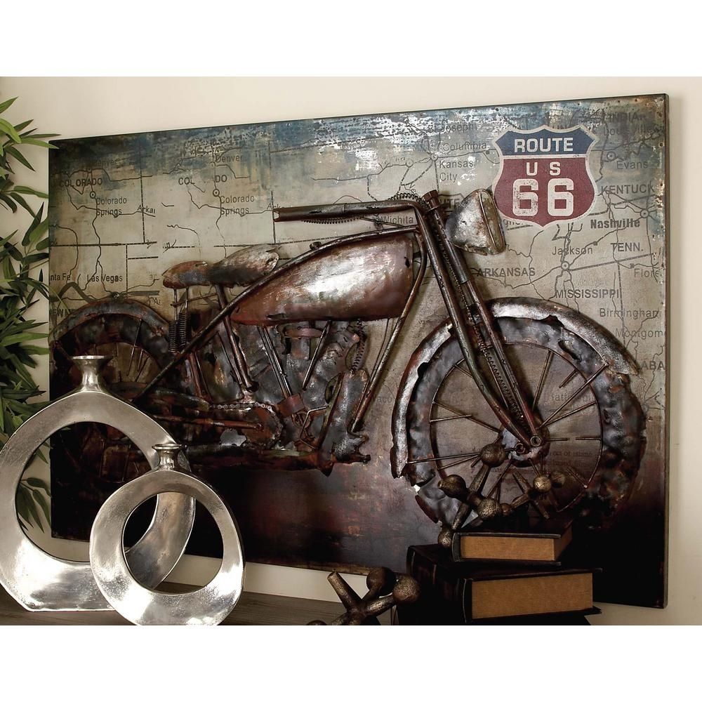 Litton Lane 32 In. X 47 In. Vintage 3d Iron Motorcycle And Map Wall In Motorcycle Wall Art (Photo 1 of 20)
