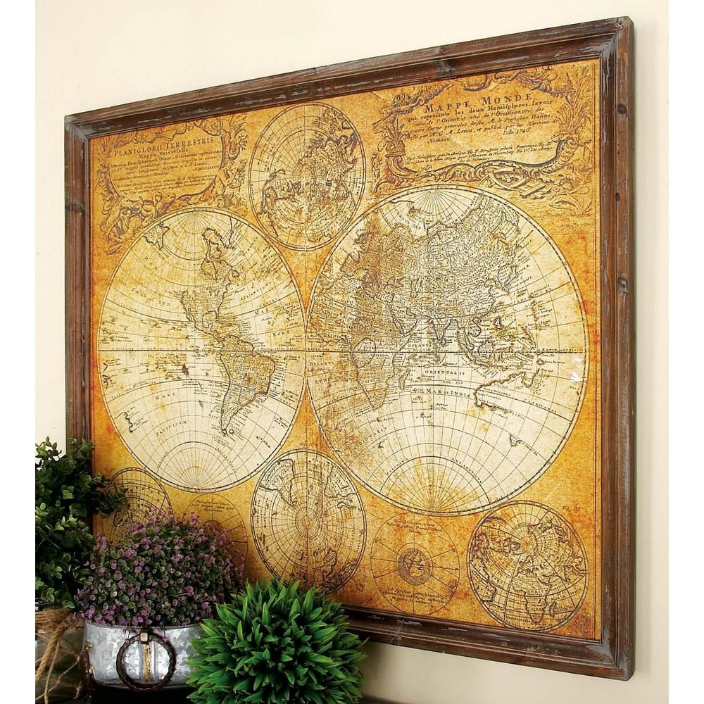 Litton Lane 34 In. X 41 In. Mdf Antique World Map Wall Decor 20327 For World Map Wall Art (Photo 11 of 20)