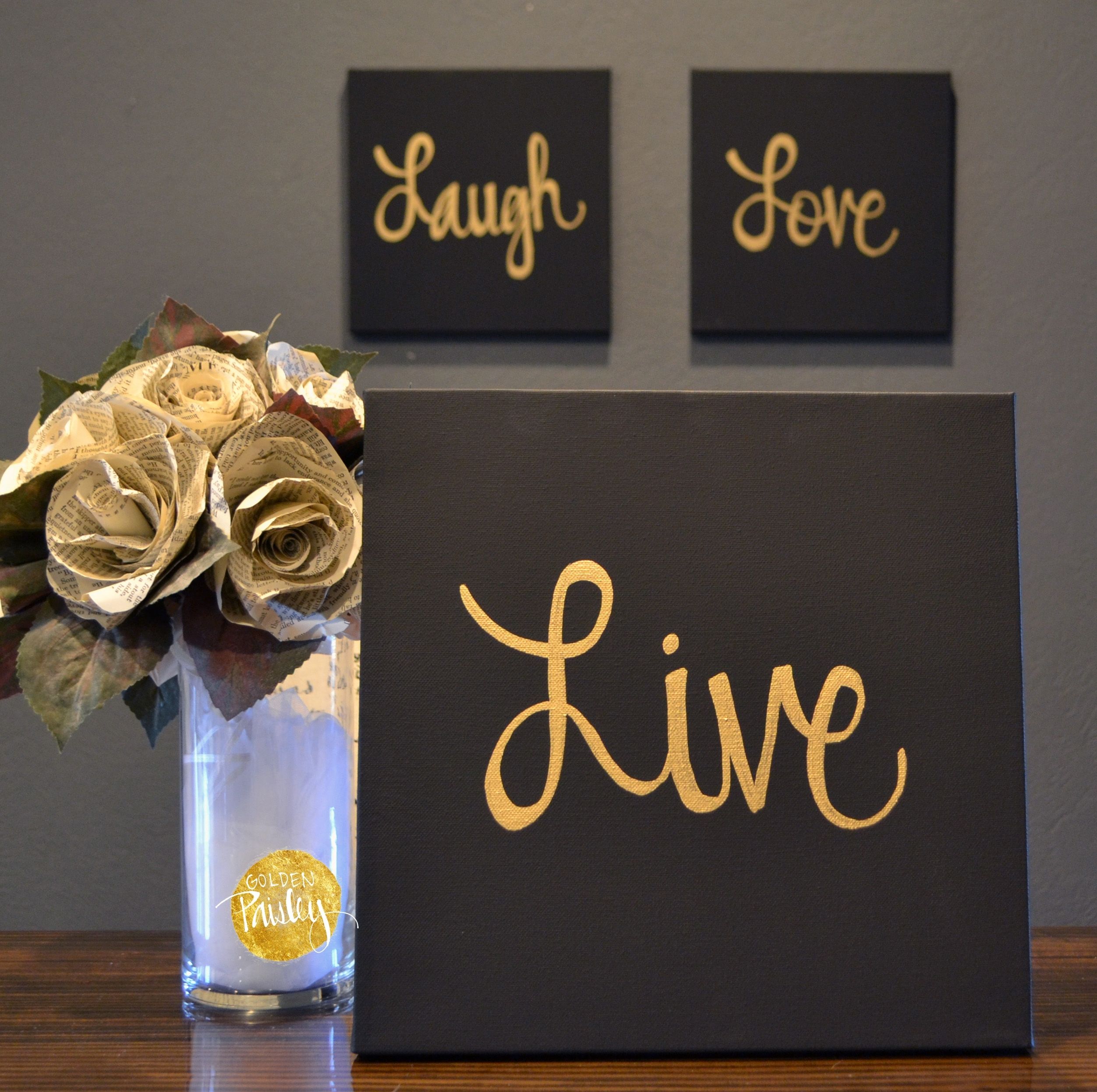 Live Laugh Love Black & Gold 3 Piece Wall Decor Set For Black And Gold Wall Art (Photo 4 of 20)