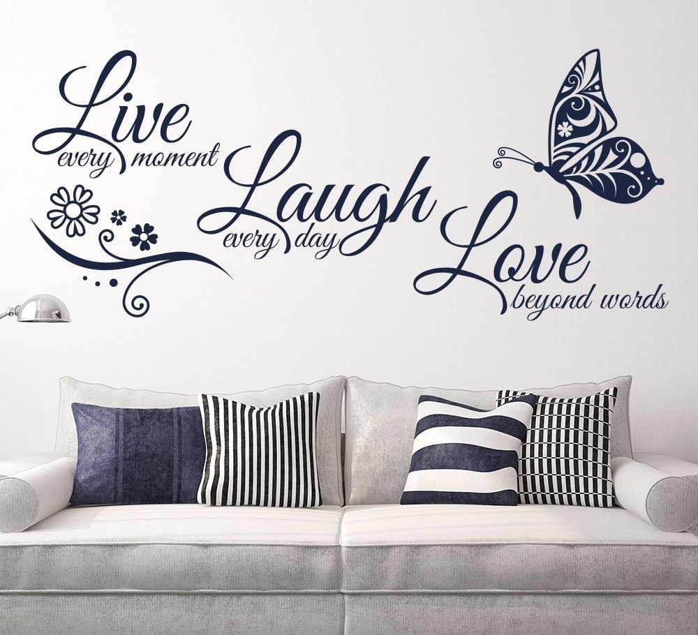 Live Laugh Love Butterfly Flower Wall Art Sticker Modern Wall Decals Inside Wall Art Decals (View 2 of 20)