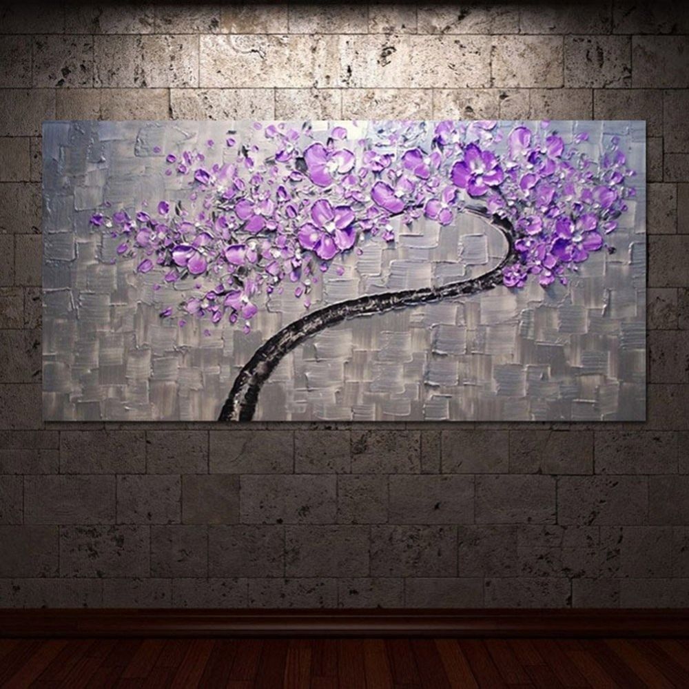 Living Room Hall Wall Art Handmade Landscape Oil Paintings On Canvas Throughout Purple And Grey Wall Art (View 11 of 20)