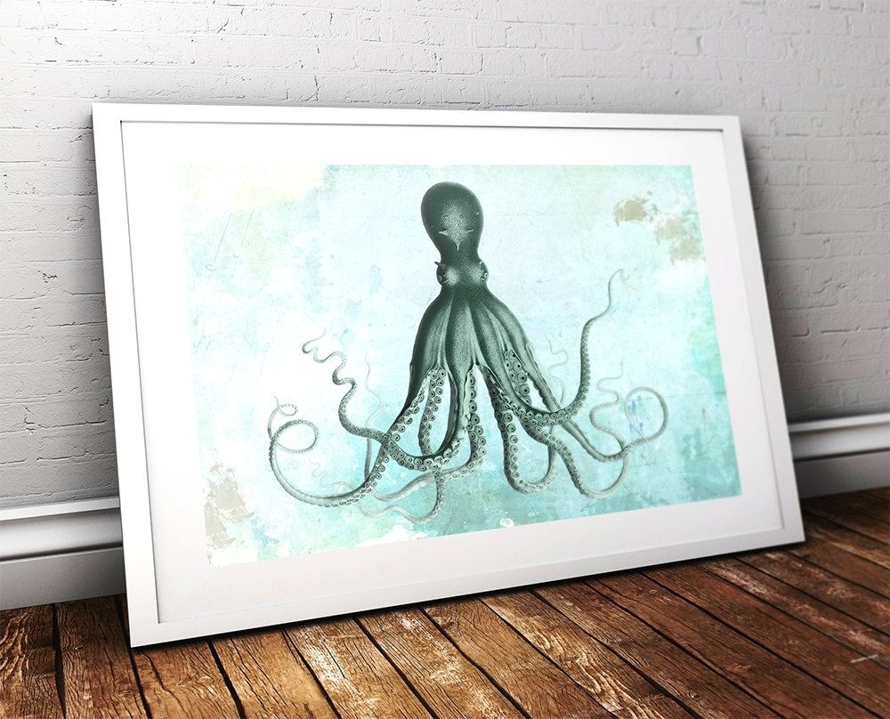 Lord Bodner's Octopus Art Print Sea Squid Vintage Nautical Decor Within Ocean Wall Art (View 18 of 20)