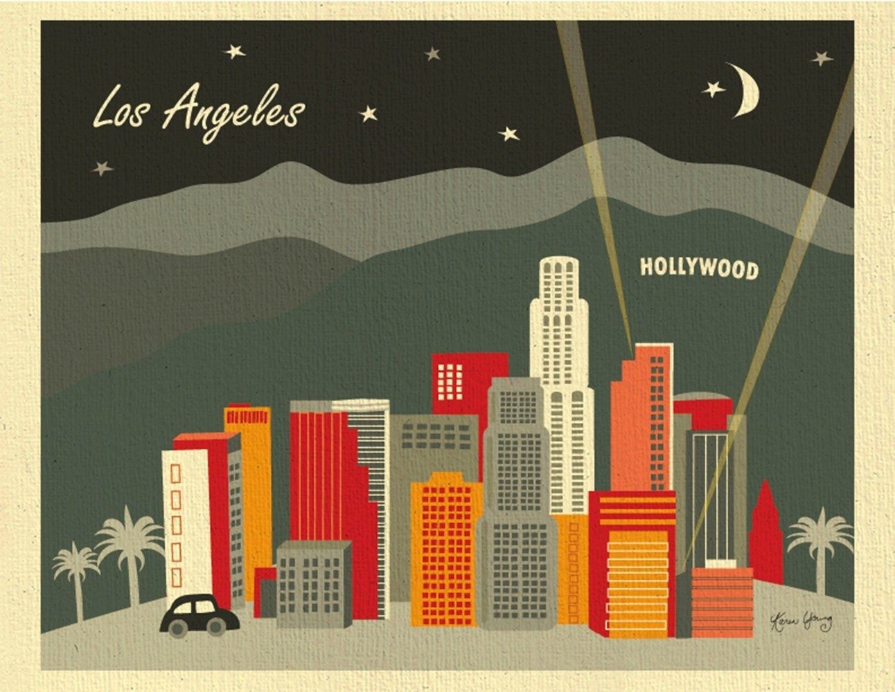 Los Angeles Skyline Art Print Hollywood Wall Art La Art | Etsy Regarding Los Angeles Wall Art (View 2 of 20)