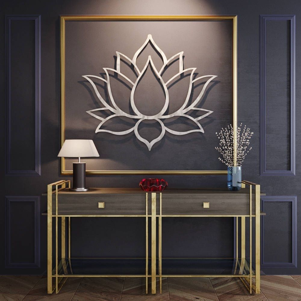 Lotus Flower Large 3d Metal Wall Art, Meditation Wall Art, Modern In Large Metal Wall Art (View 15 of 20)