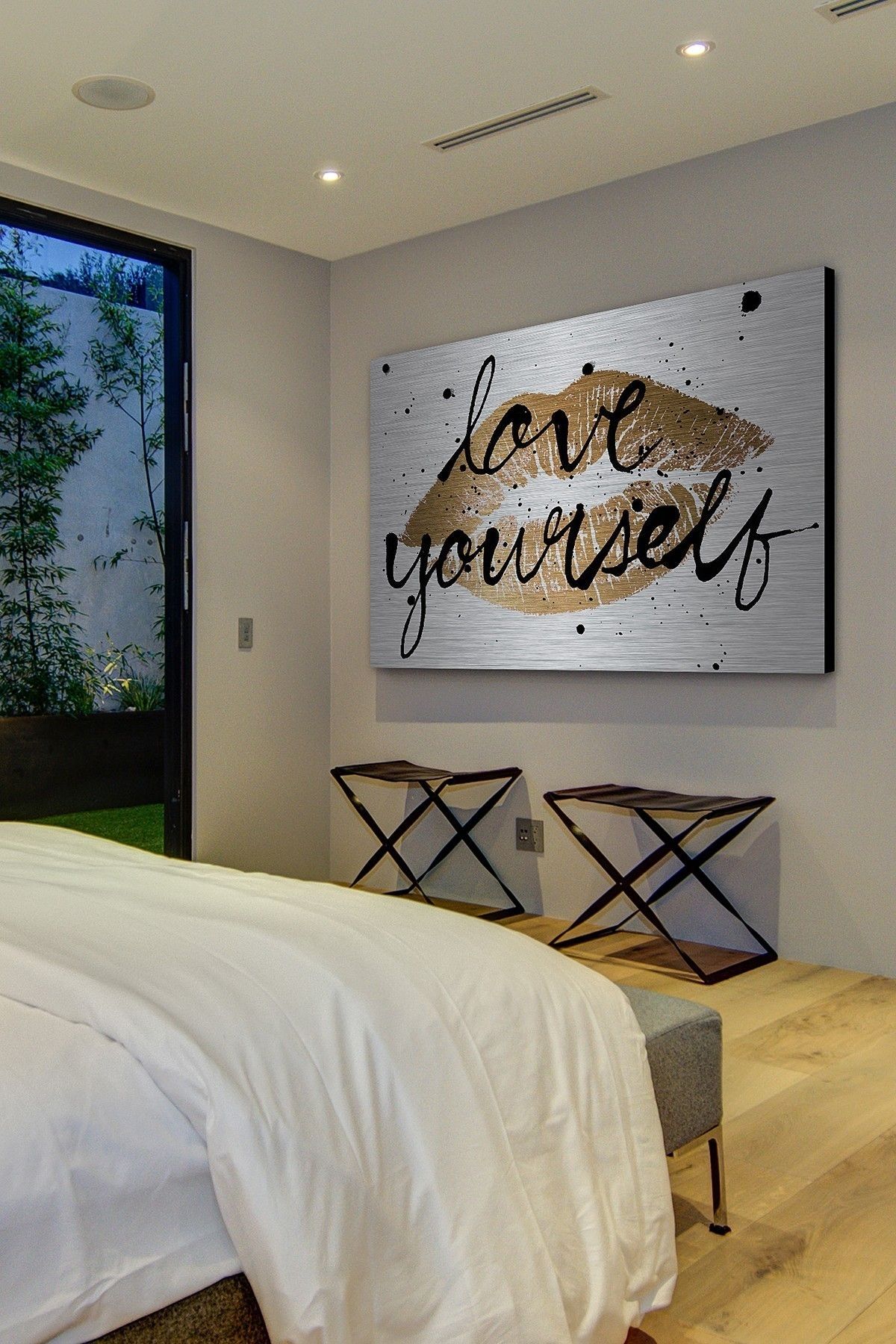Love Yourself Gold Lips Aluminum Wall Art On @hautelook | A House Regarding Black And Gold Wall Art (View 9 of 20)