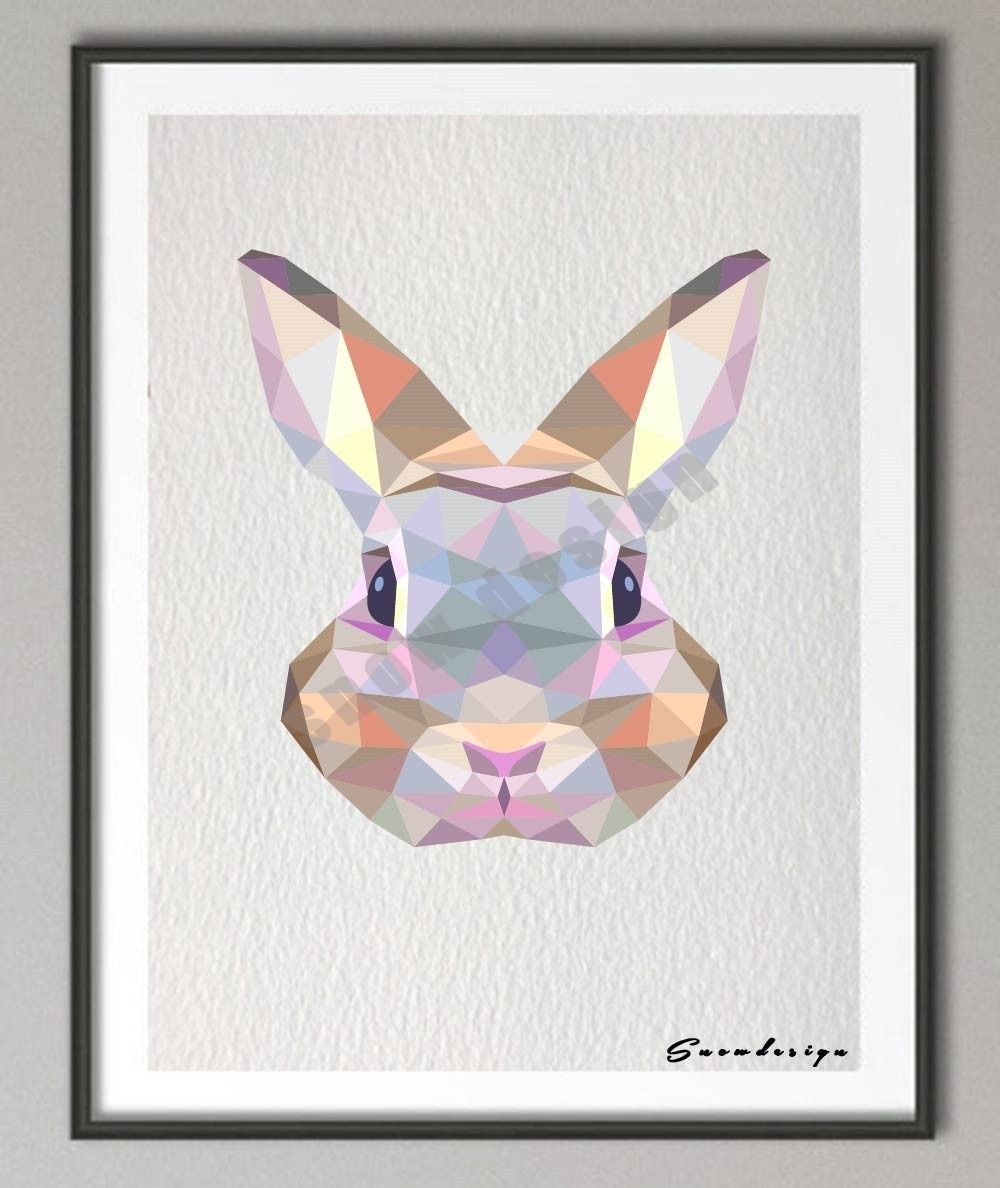 Low Poly Geometric Coral Rabbit Bunny Canvas Painting Wall Art Print Throughout Bunny Wall Art (View 14 of 20)