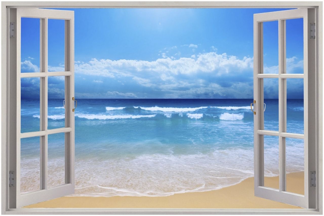 Maggie Anderson – Window View Exotic Beach Wall Sticker Film Mural In Beach Wall Art (View 11 of 20)