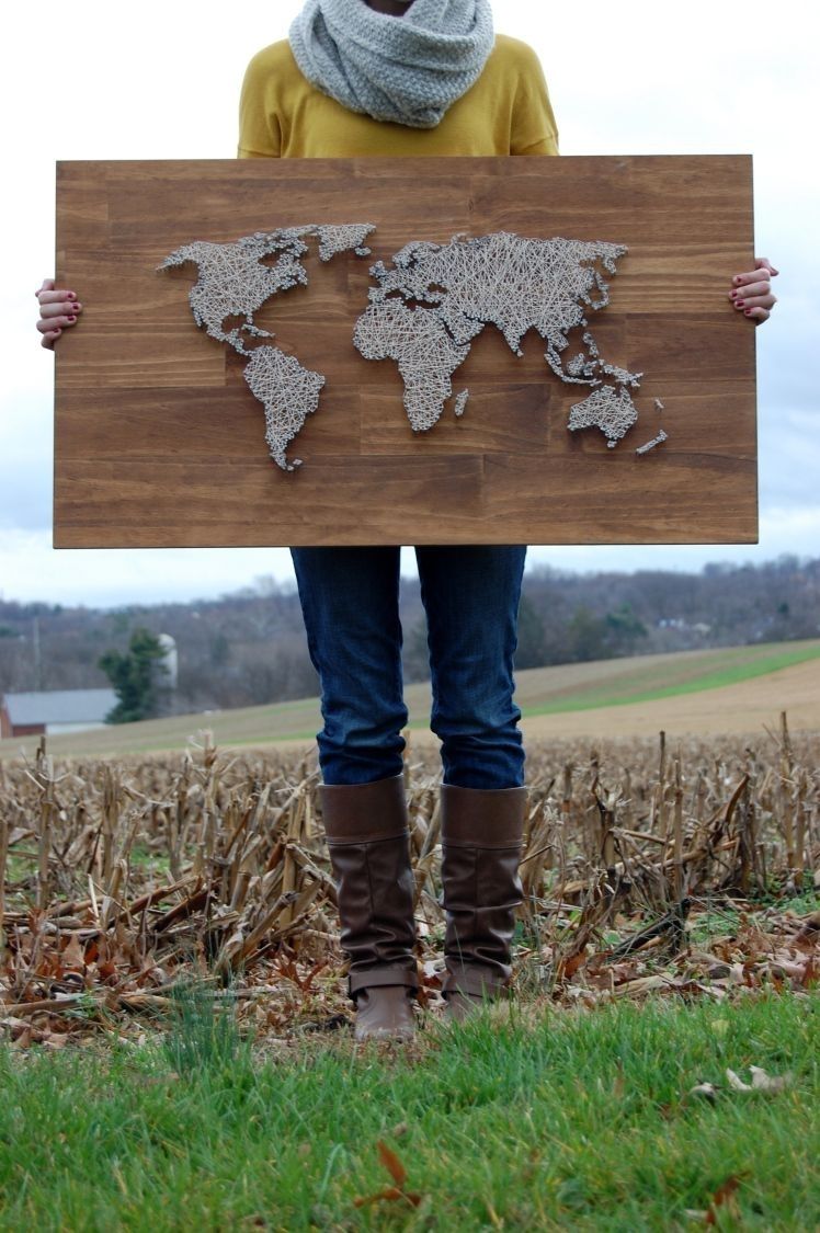 Map Of The World: String Art Ed. | Coffee Cafe Diy | Pinterest Throughout String Map Wall Art (Photo 17 of 20)