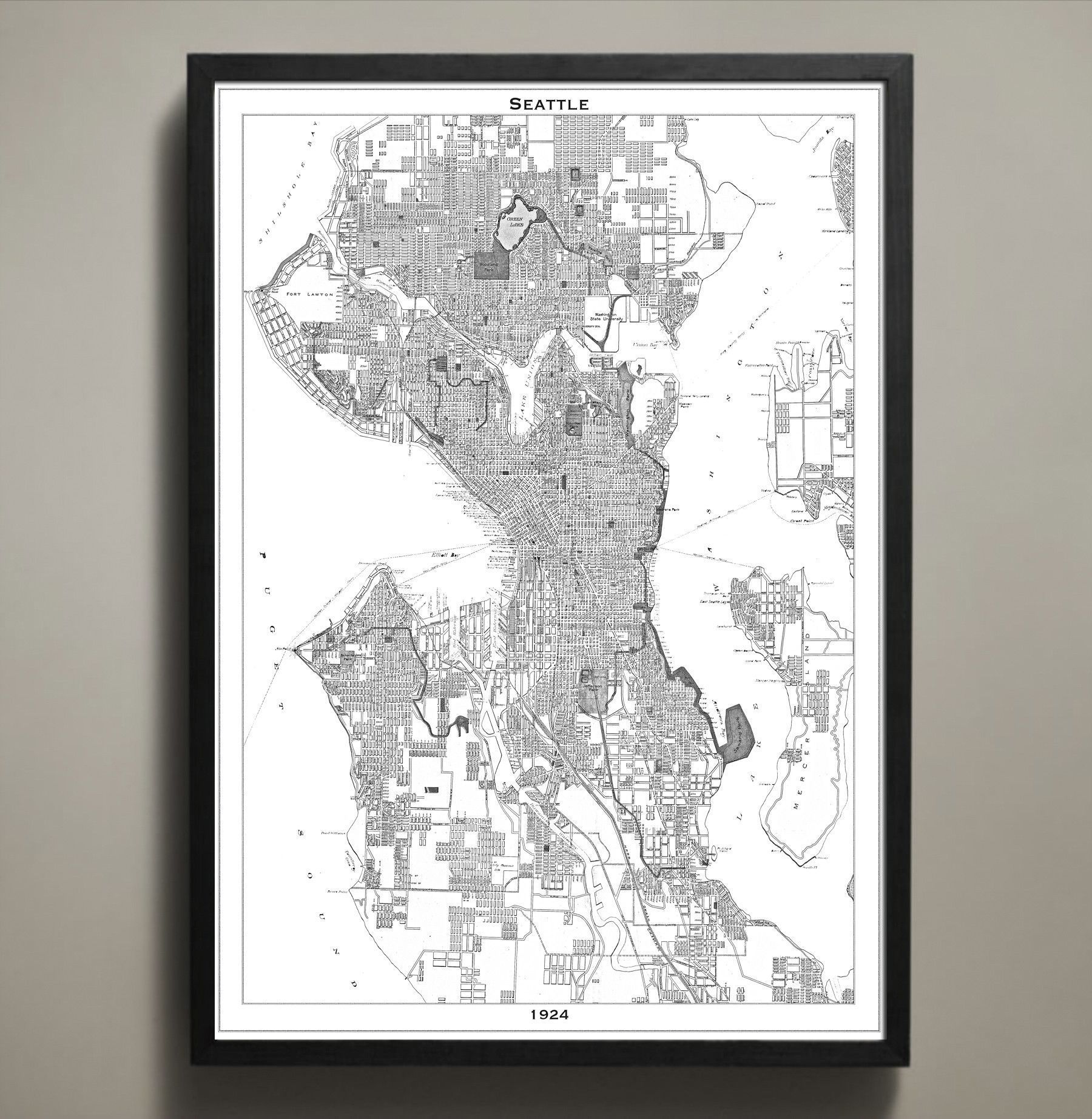 Map Print, Seattle | Seattle, Seattle Map And Poster City Inside Seattle Map Wall Art (View 2 of 20)