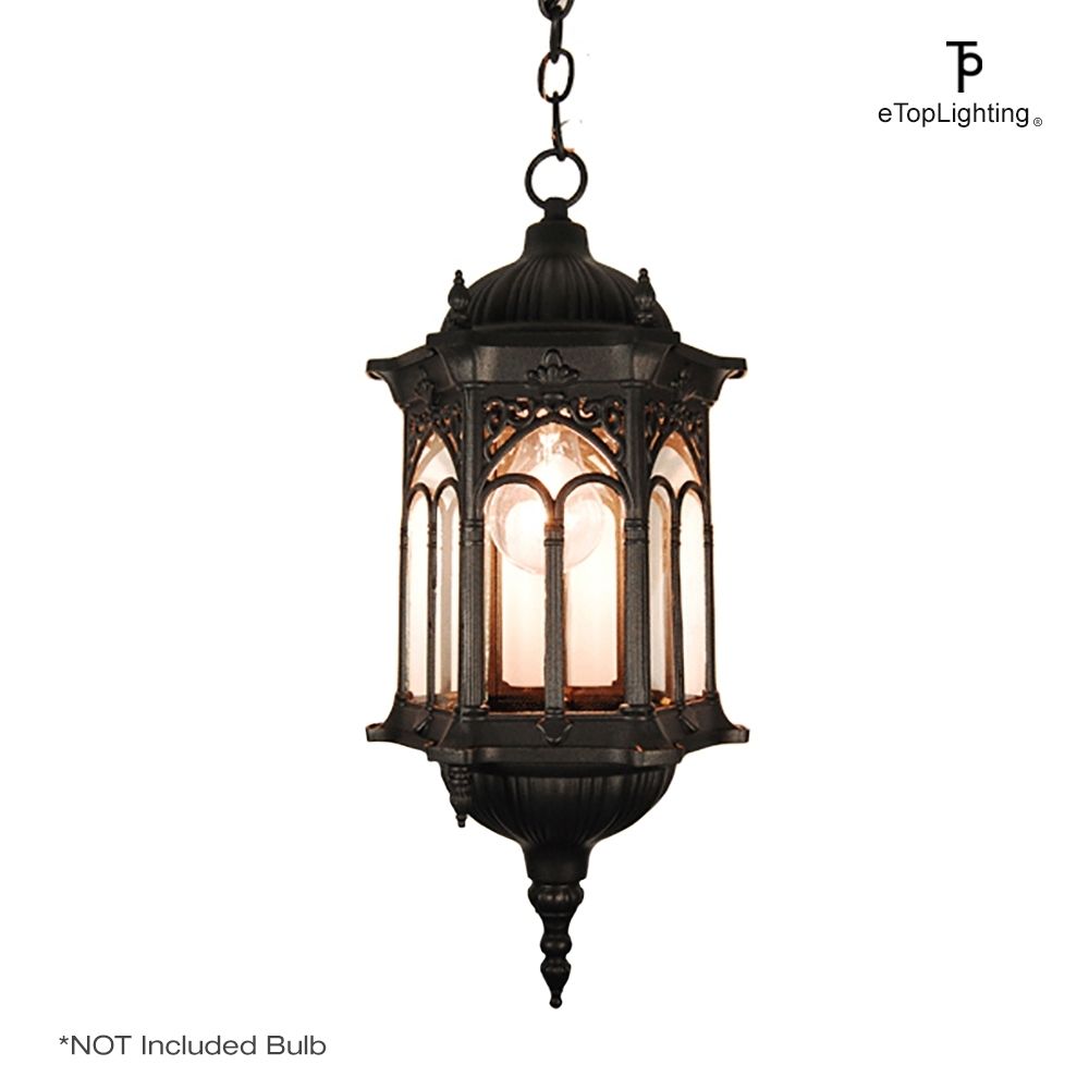 Matte Black Medieval Style Outdoor Hanging Porch Light Lantern With Outdoor Weather Resistant Lanterns (Photo 1 of 20)