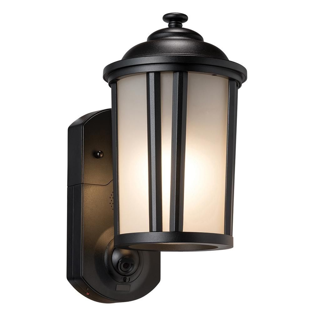 Maximus Traditional Smart Security Textured Black Metal And Glass With Regard To Home Depot Outdoor Lanterns (Photo 14 of 20)