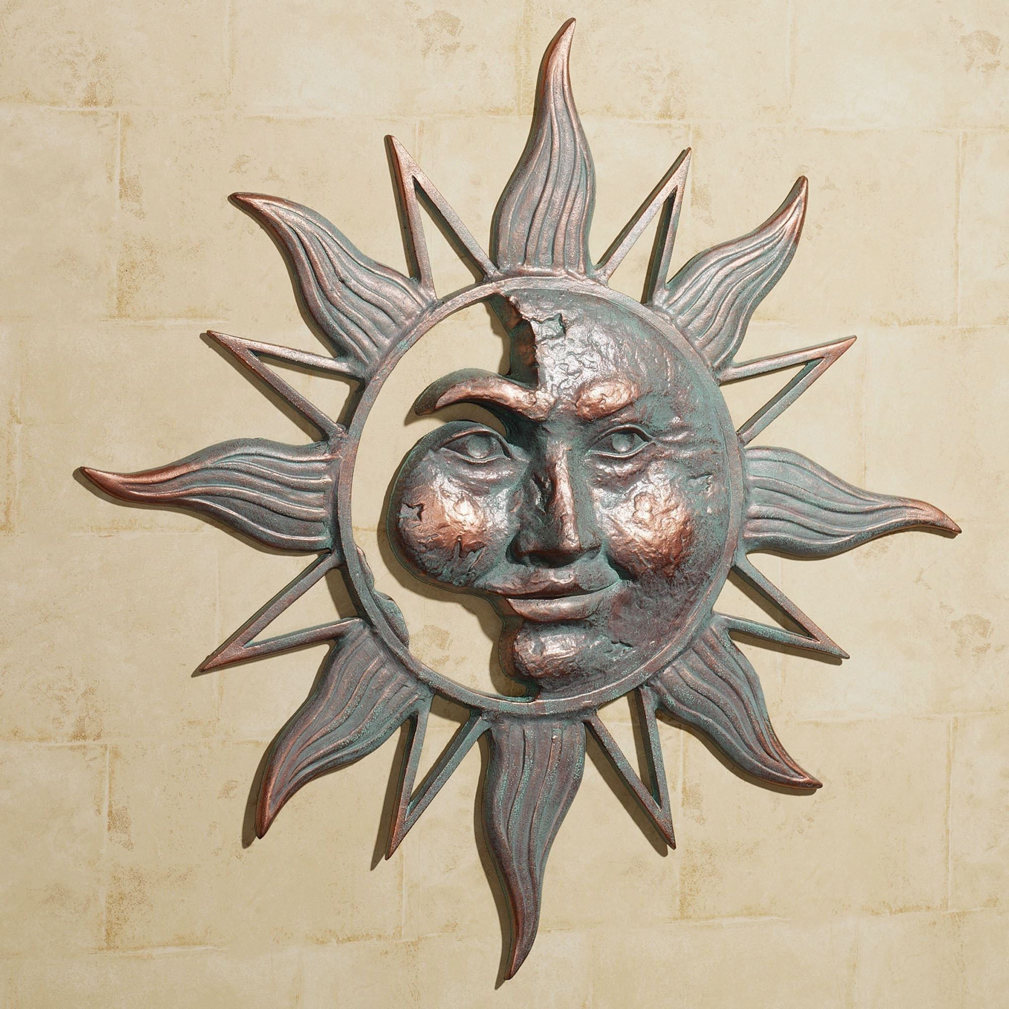 Metal Sun Wall Art Sun And Moon Indoor Outdoor Metal Wall Art Half In Outdoor Sun Wall Art (View 1 of 20)