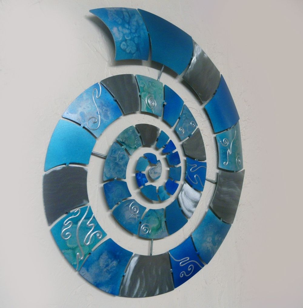 Metal Wall Art Ammonite Silver And Blue – The Sculpture Room For Blue Wall Art (View 20 of 20)