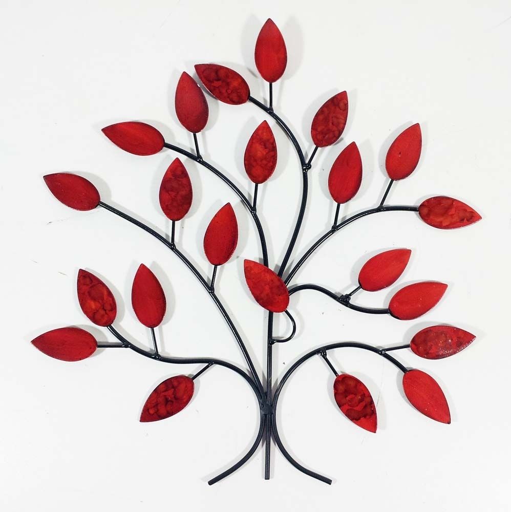 Metal Wall Art – Fire Summer Tree Branch In Red Wall Art (View 2 of 20)