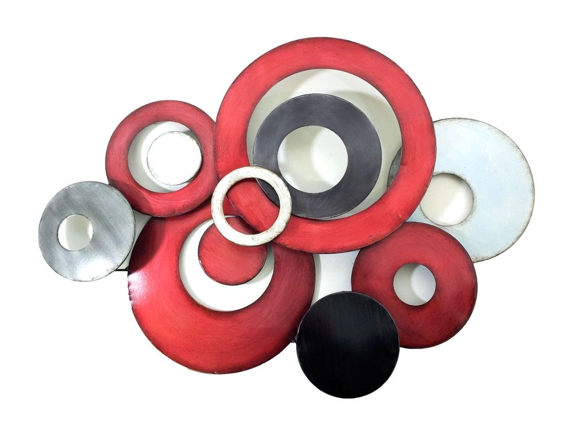 Metal Wall Art – Red Linked Circle Disc Abstract With Red Wall Art (Photo 9 of 20)
