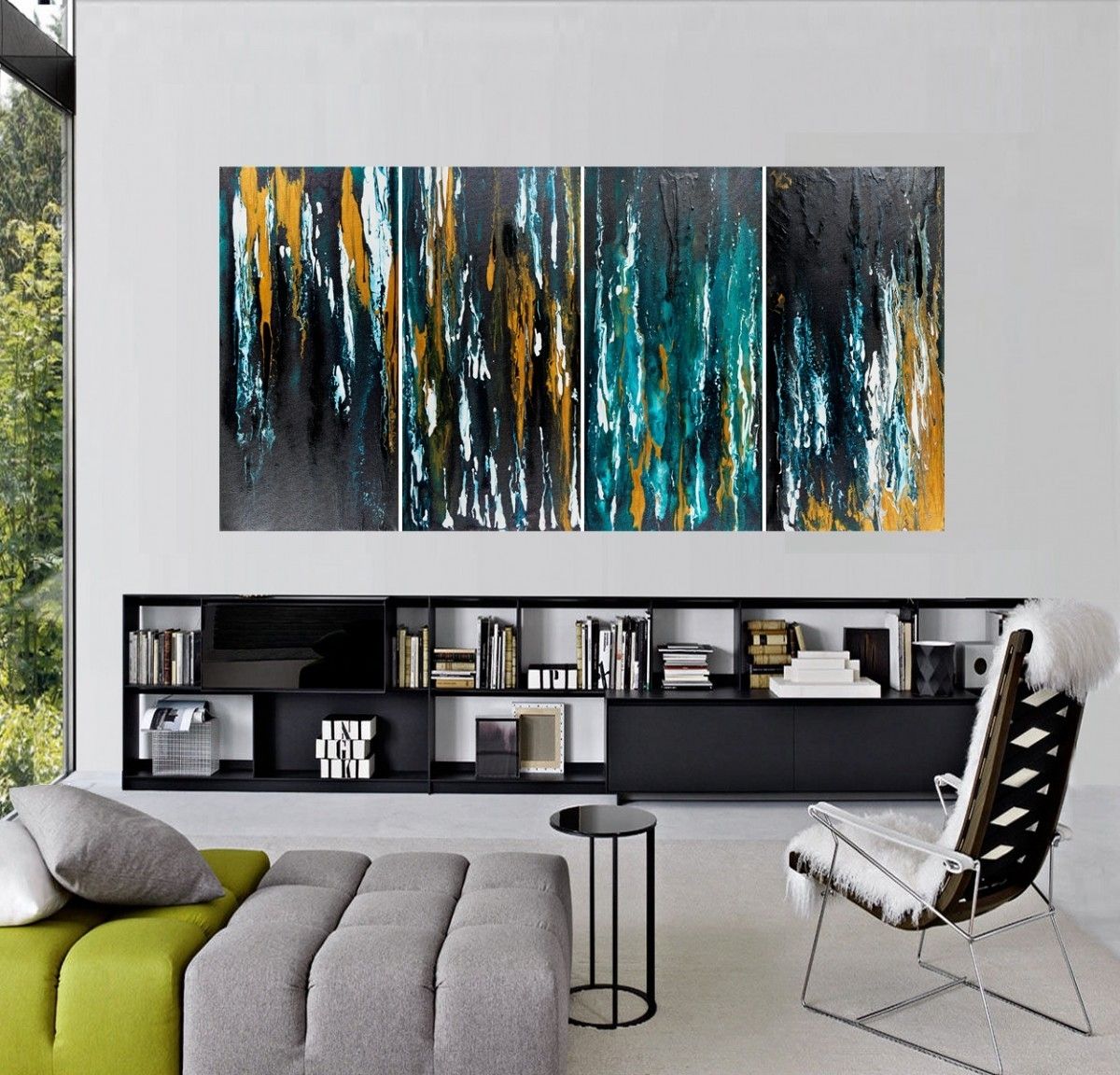 Meteor Shower Iiqiqigallery 48"x24" Original Modern Abstract With Regard To Black And Gold Wall Art (Photo 12 of 20)