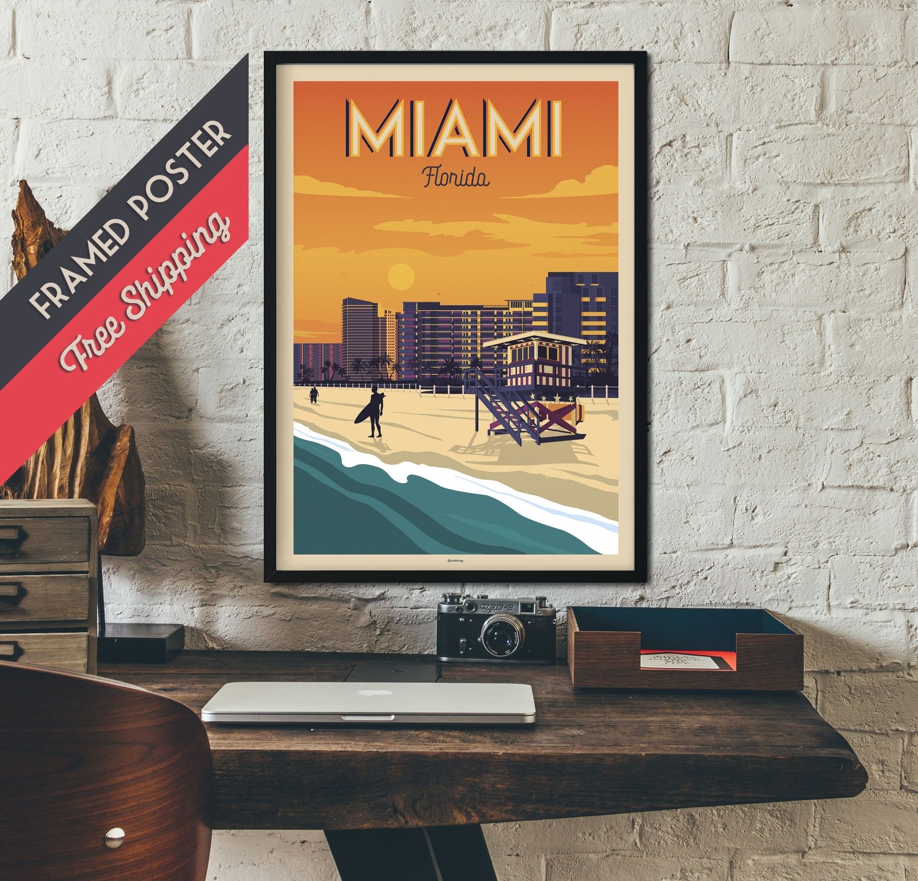 Miami – Florida – Vintage Travel Poster, Framed Poster, Wall Art Intended For Florida Wall Art (View 12 of 20)