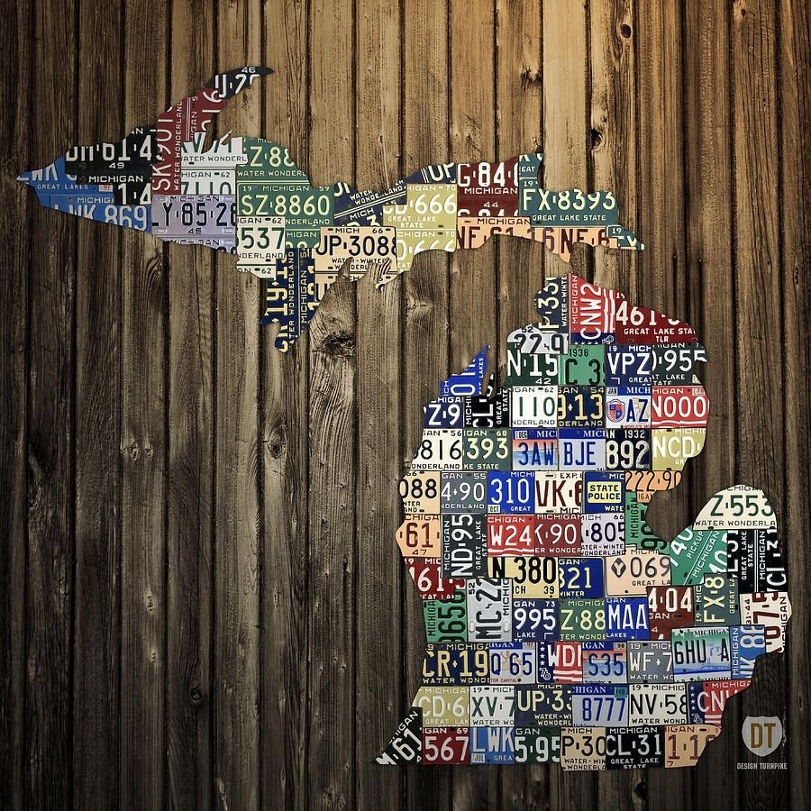 Michigan Counties State License Plate Map Mixed Mediadesign Turnpike With Michigan Wall Art (View 6 of 20)