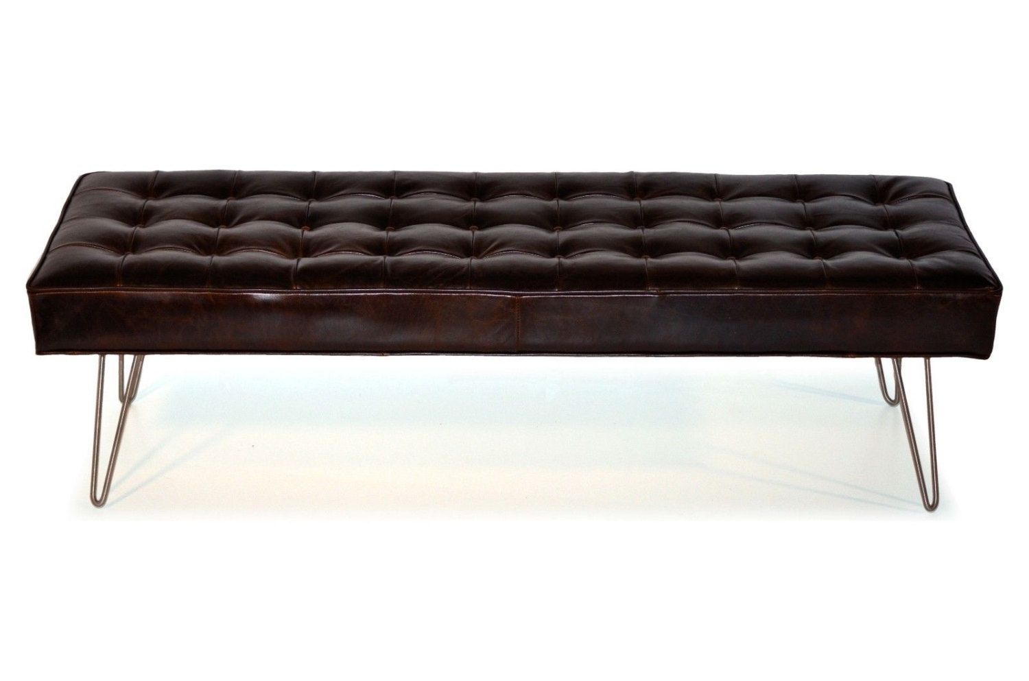 Mid Century Modern, Dark Brown, Button Tufting Leather Bench Ottoman Intended For Button Tufted Coffee Tables (View 30 of 30)