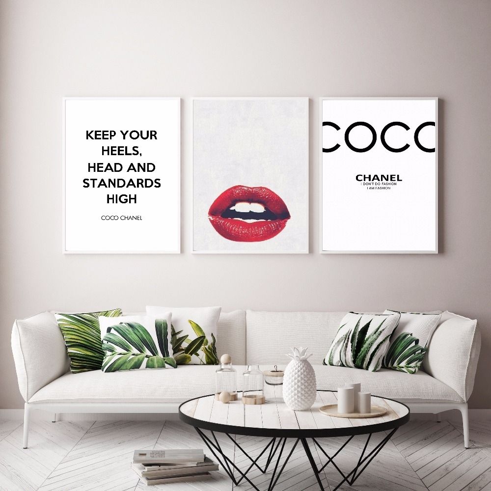 Modern Home Decor Letter And Red Lips Canvas Painting Fashion Wall Within Fashion Wall Art (Photo 10 of 20)