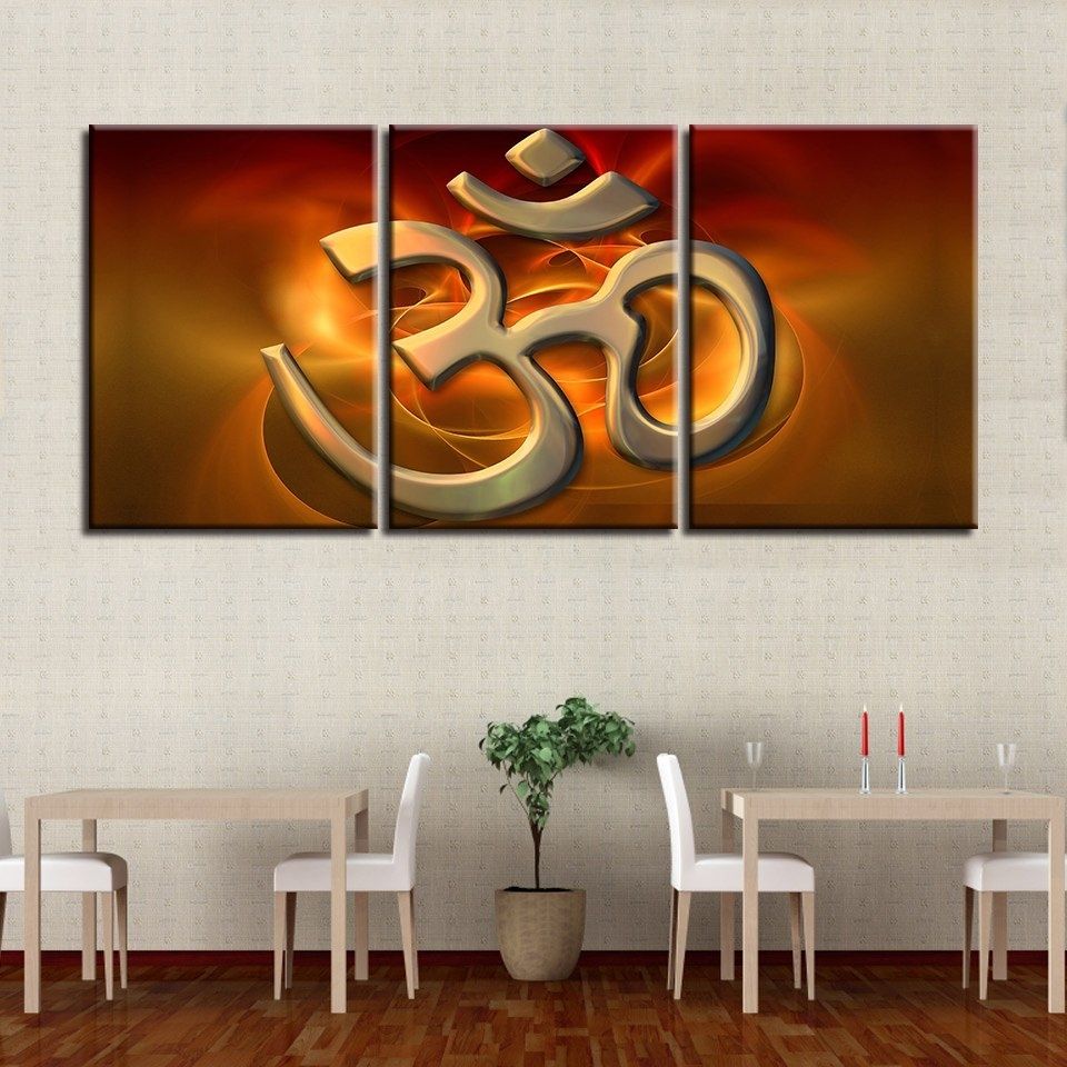 Modular Canvas Paintings For Living Room Wall Art 3 Pieces Om Mantra Intended For Traditional Wall Art (Photo 12 of 20)