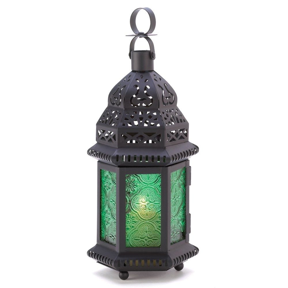 Moroccan Lantern Lamp, Green Glass Large Outdoor Lanterns For Throughout Large Outdoor Lanterns (Photo 7 of 20)