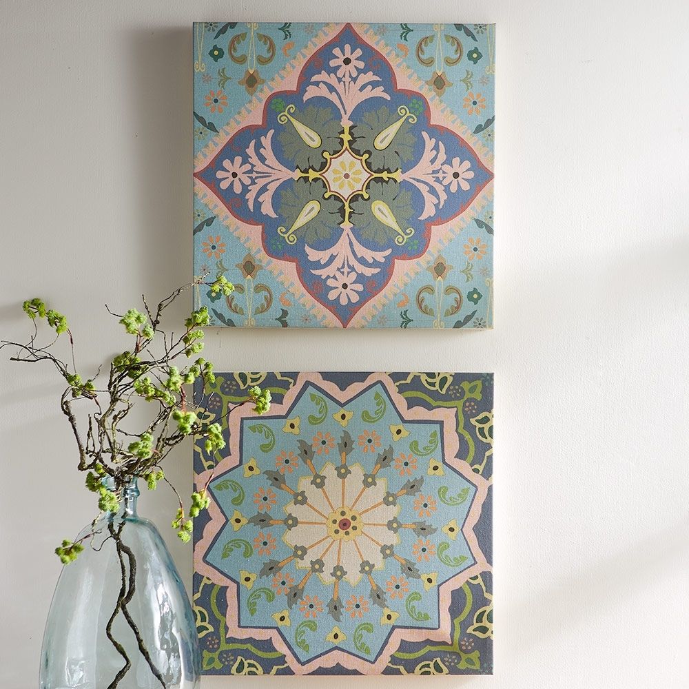 Moroccan Tile Linen Canvas Prints – Set Of 2 | Vivaterra Throughout Tile Canvas Wall Art (View 10 of 20)