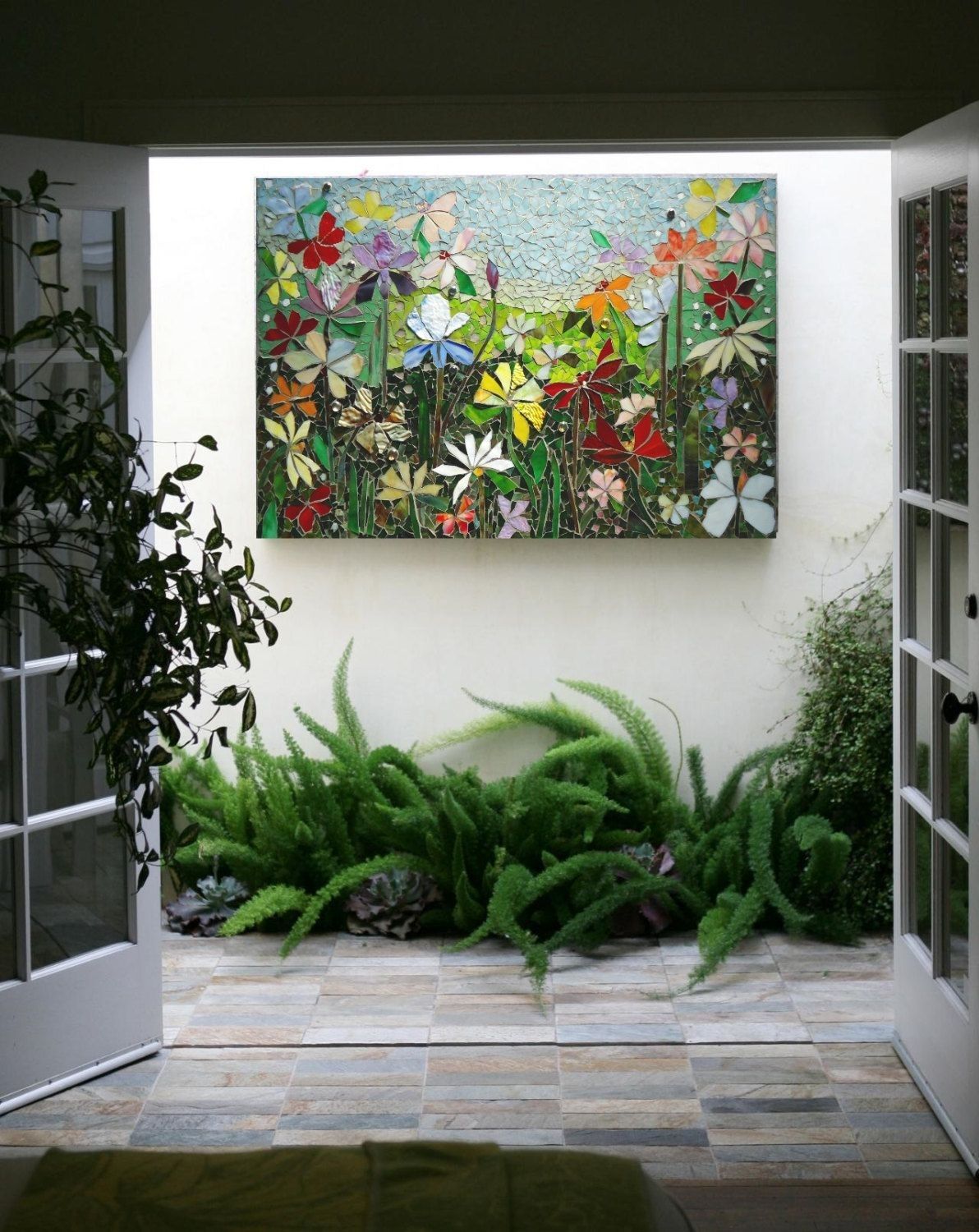 Mosaic Wall Art Stained Glass Wall Decor Floral Garden Indoor Pertaining To Garden Wall Art (View 14 of 20)