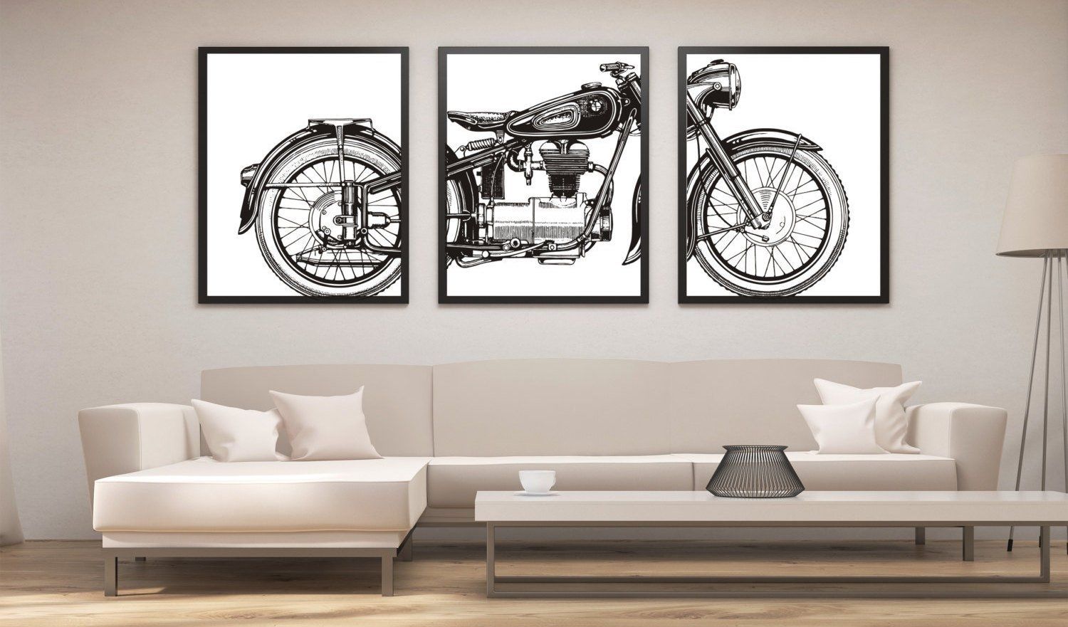 Motorcycle Print Set, Motorcycle Panel Art, Panel Wall Art Throughout Motorcycle Wall Art (View 14 of 20)