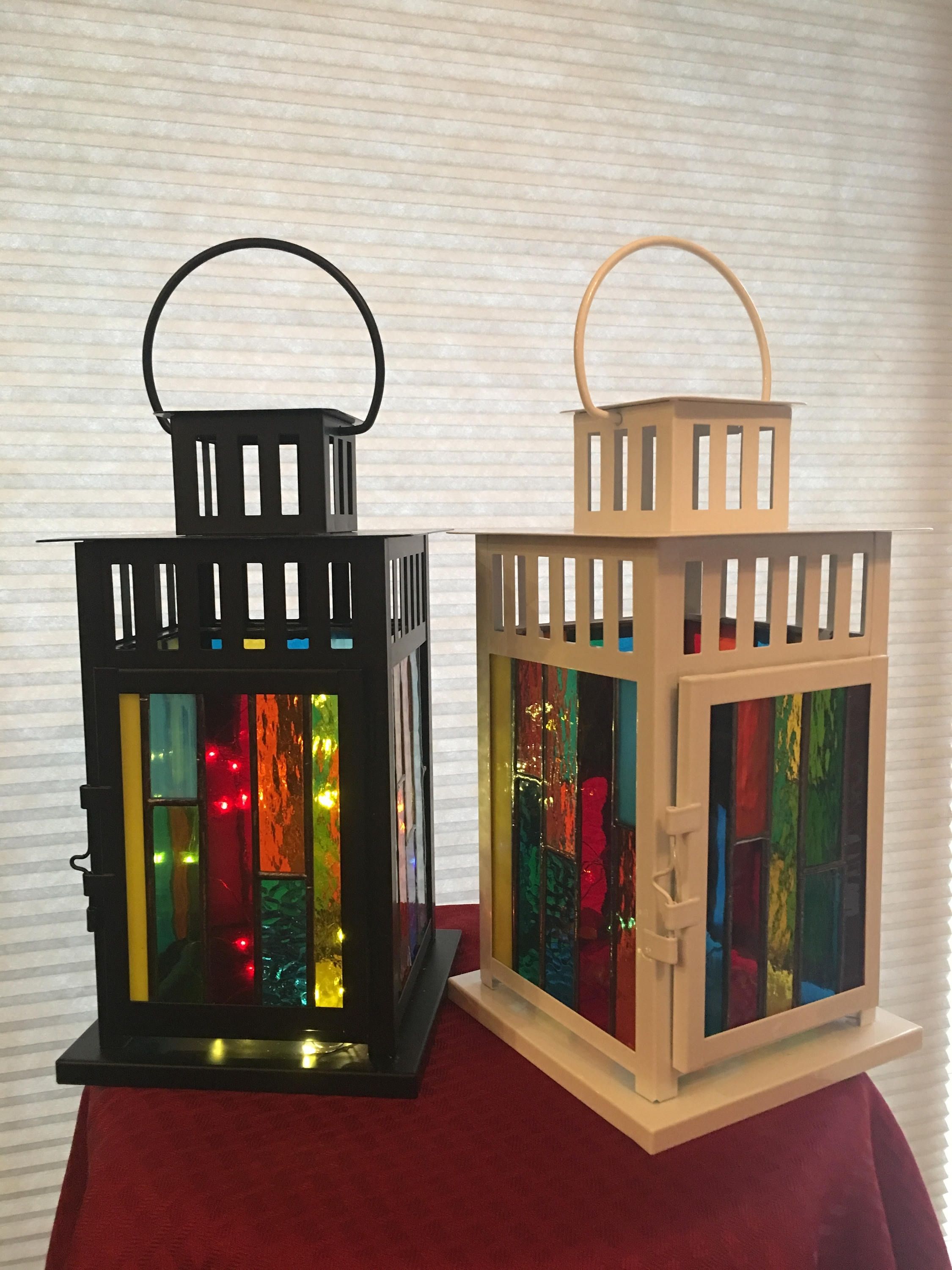 Multi Color Stained Glass Lanterns With Twinkling Fairy Lights | Etsy Intended For Etsy Outdoor Lanterns (Photo 5 of 20)