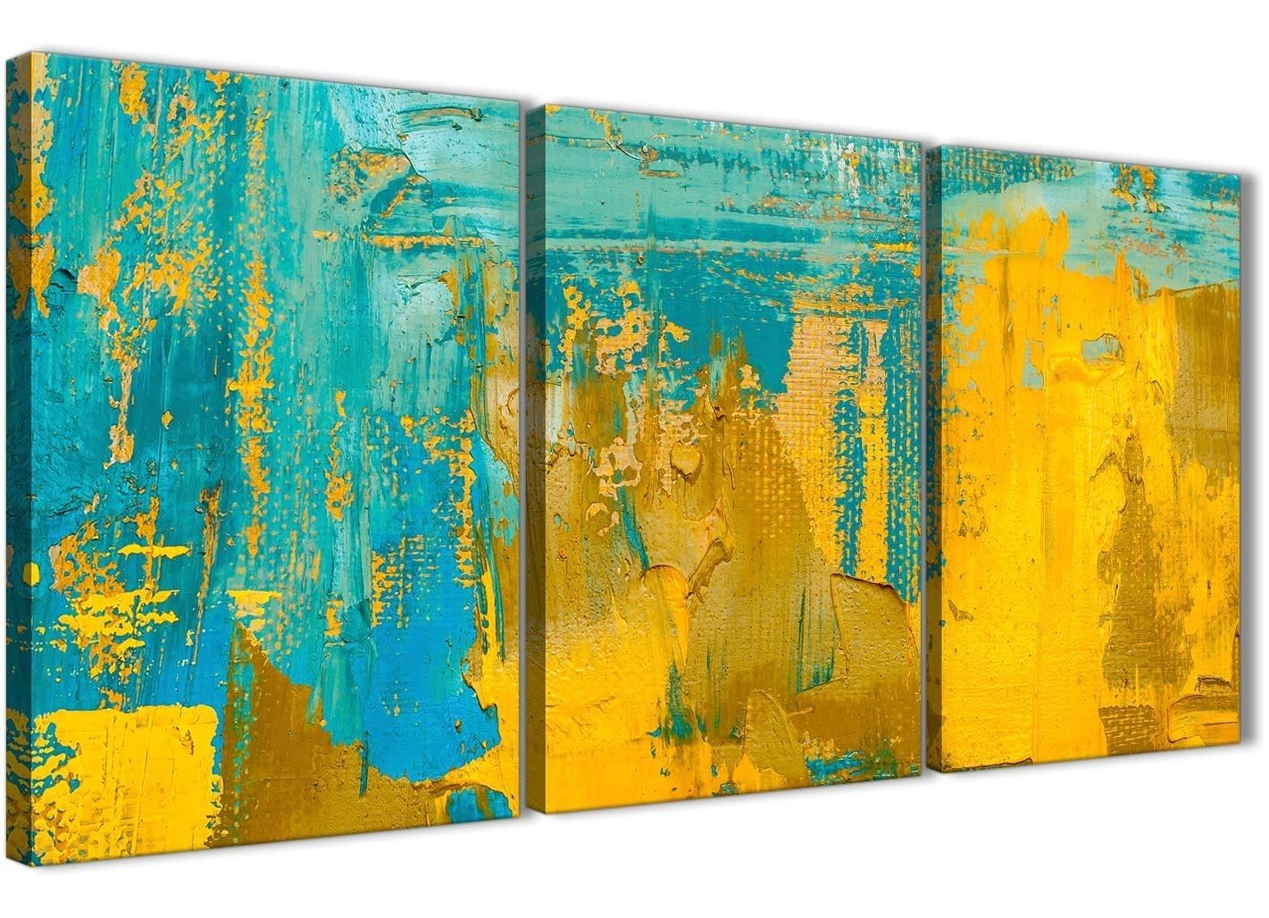 Mustard Yellow And Teal Turquoise – Abstract Dining Room Canvas Wall Within Turquoise Wall Art (View 13 of 20)