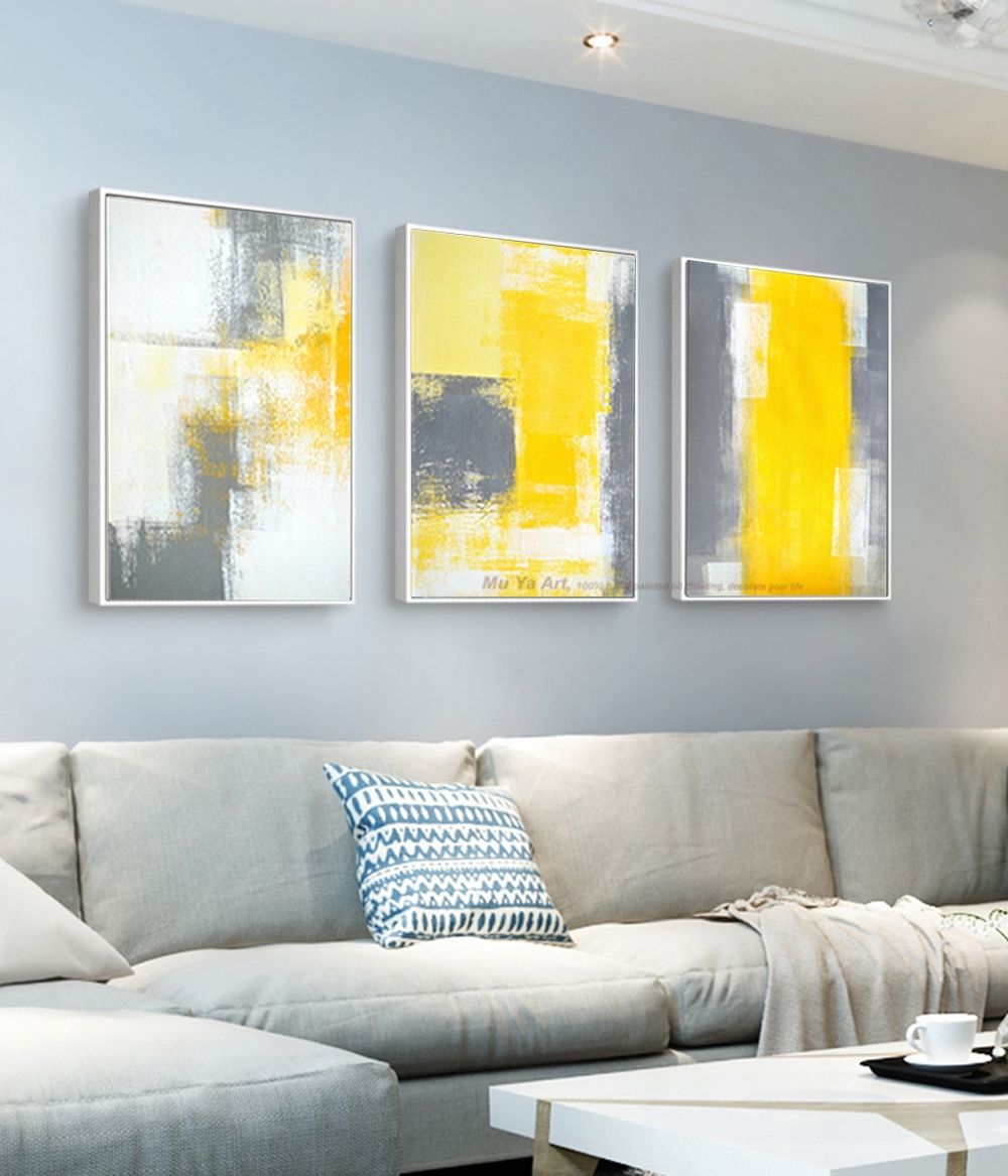 Muya 3 Piece Canvas Painting Abstract Oil Painting Handmade Bright For Grey Wall Art (View 17 of 20)