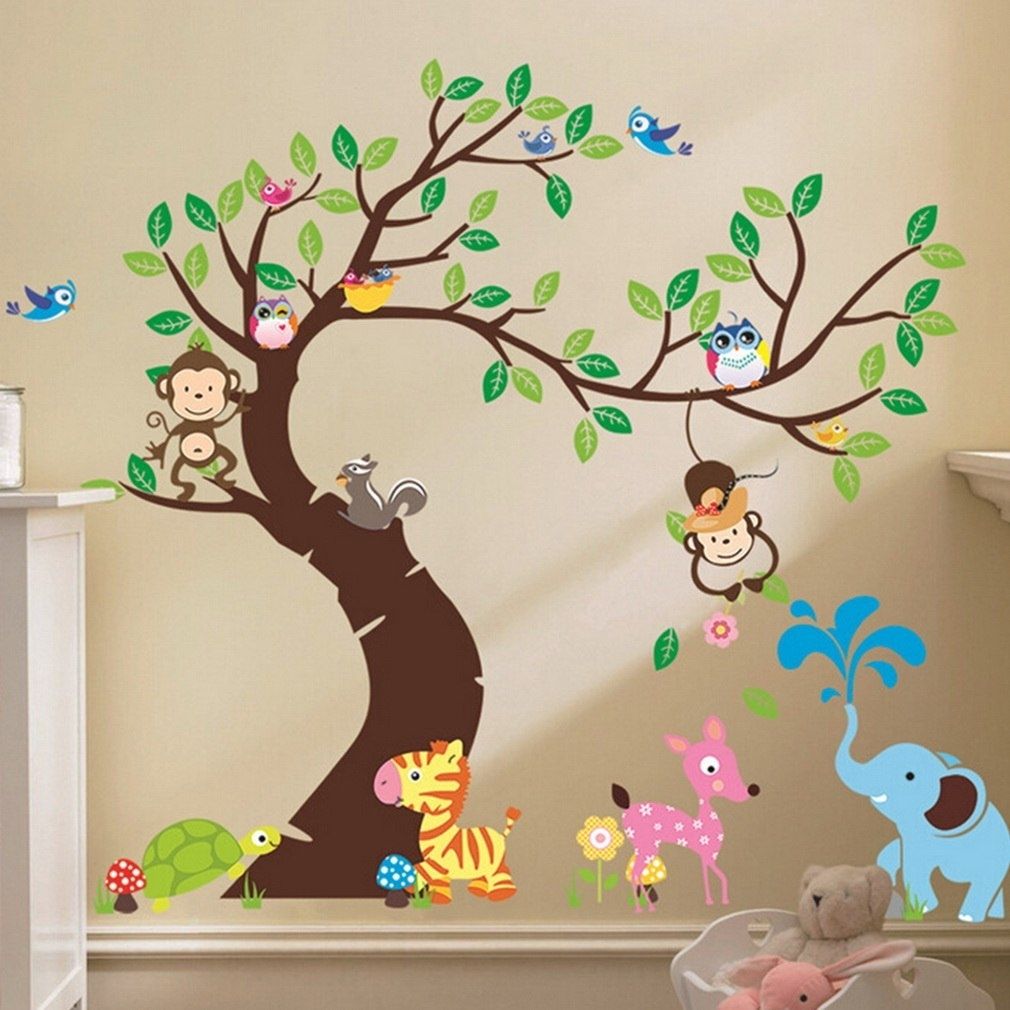 New Cute Monkey Wall Sticker Zoo Original Animal Wall Arts For Kids Intended For Baby Room Wall Art (Photo 8 of 20)